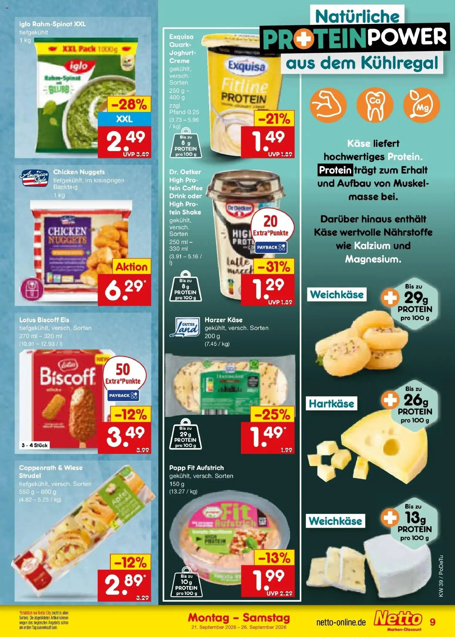 Netto Marken-Discount Prospekt Amberg – gültig ab 21.09.2026 | Seite: 13 | Produkte: Käse, Iglo, Creme, Exquisa