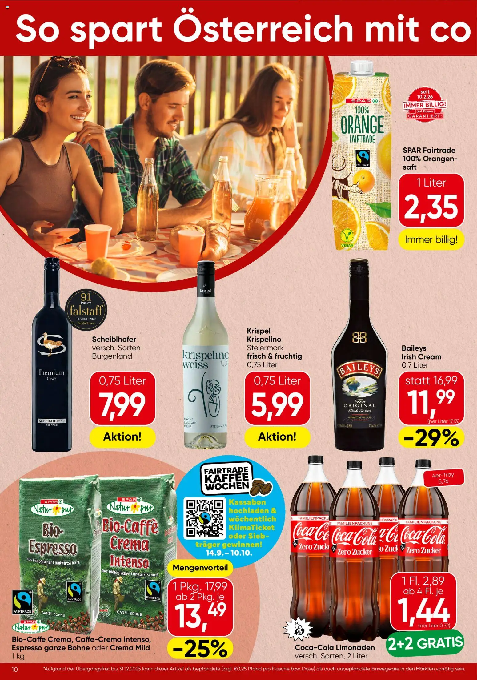 Spar Flugblatt gültig ab 17.09.2026 | Seite: 10 | Produkte: Zucker, Bohne, Kaffee, Orangen