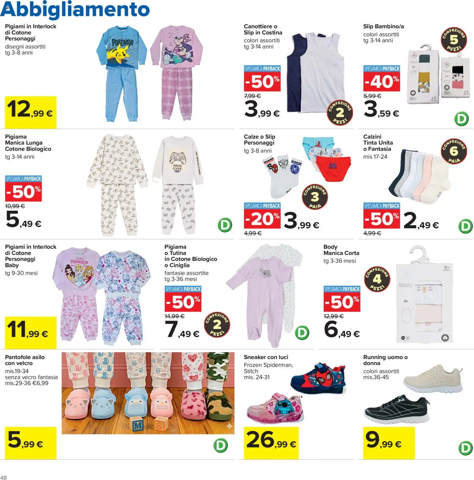 Volantino Carrefour del 04/09/2026 | Pagina: 48 | Prodotti: Calzini, Pigiama, Slip, Tutina