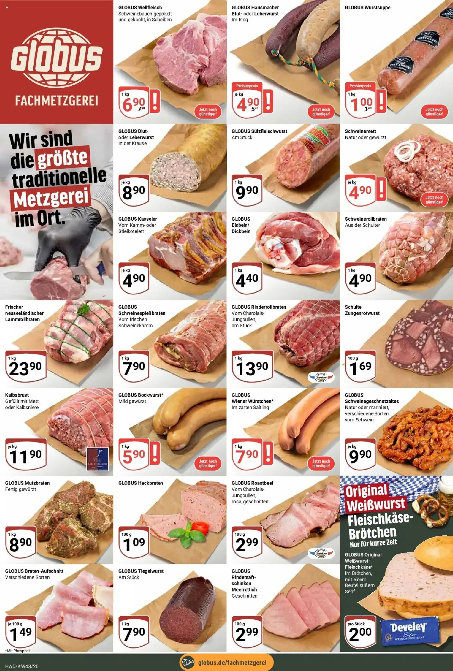 Globus Prospekt Halle (saale) (ab 19.10.2026) » Angebote online | Seite: 8 | Produkte: Schweinebauch, Weißwurst, Schulter, Schinken