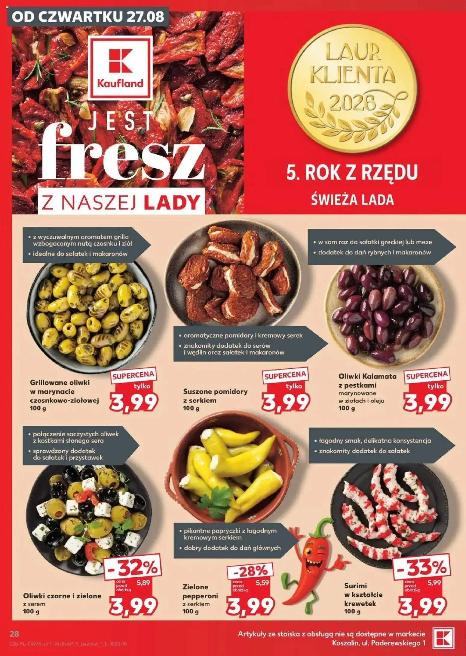 Kaufland gazetka od 27.08.2026 - od jutra PDF | Strona: 28 | Produkty: Serek, Sałatki, Oliwki Kalamata, Oliwki