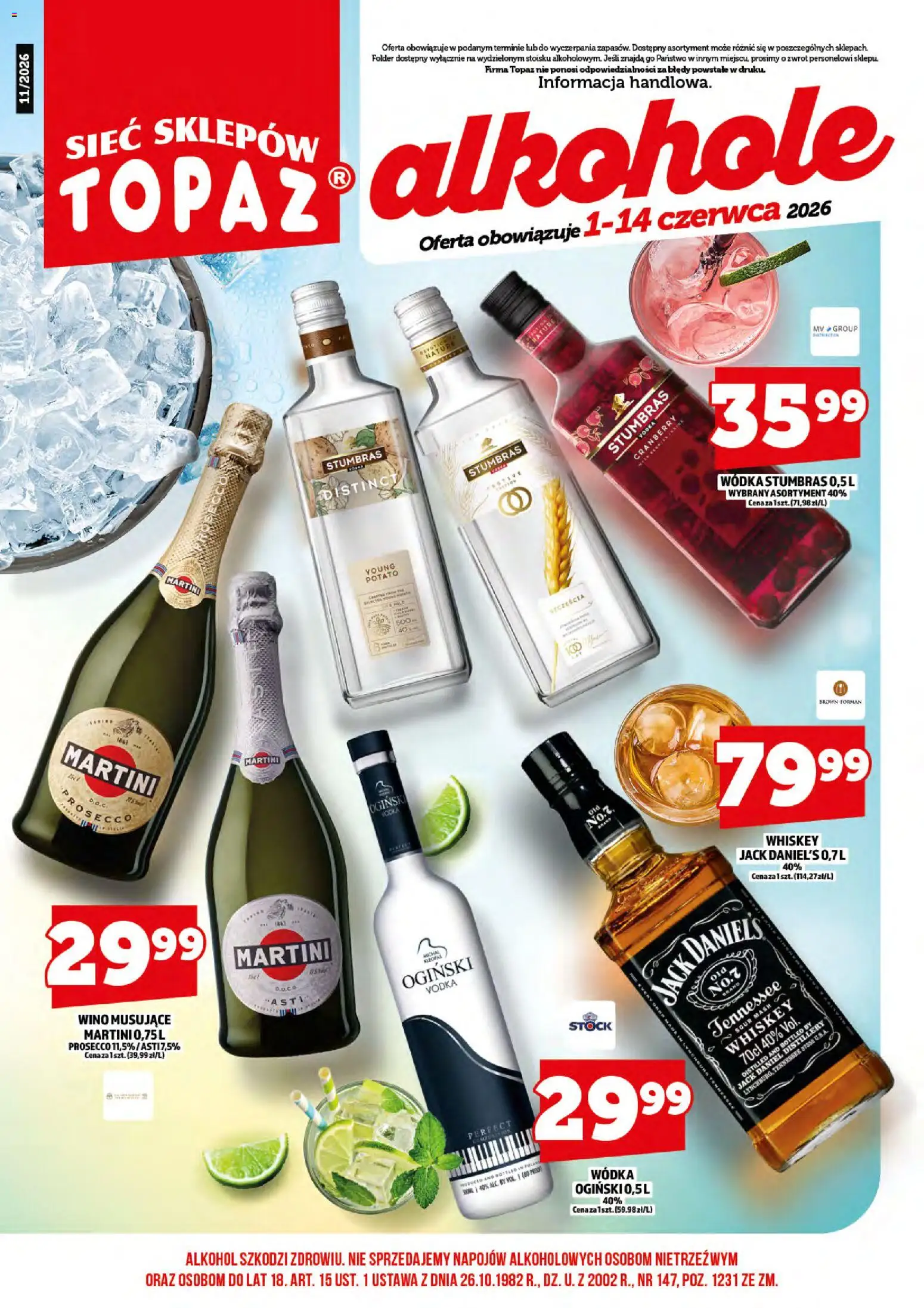 Topaz gazetka alkoholowa od 01.06.2026 | Strona: 3 | Produkty: Ogiński, Wódka Stumbras, Alkohol, Wódka