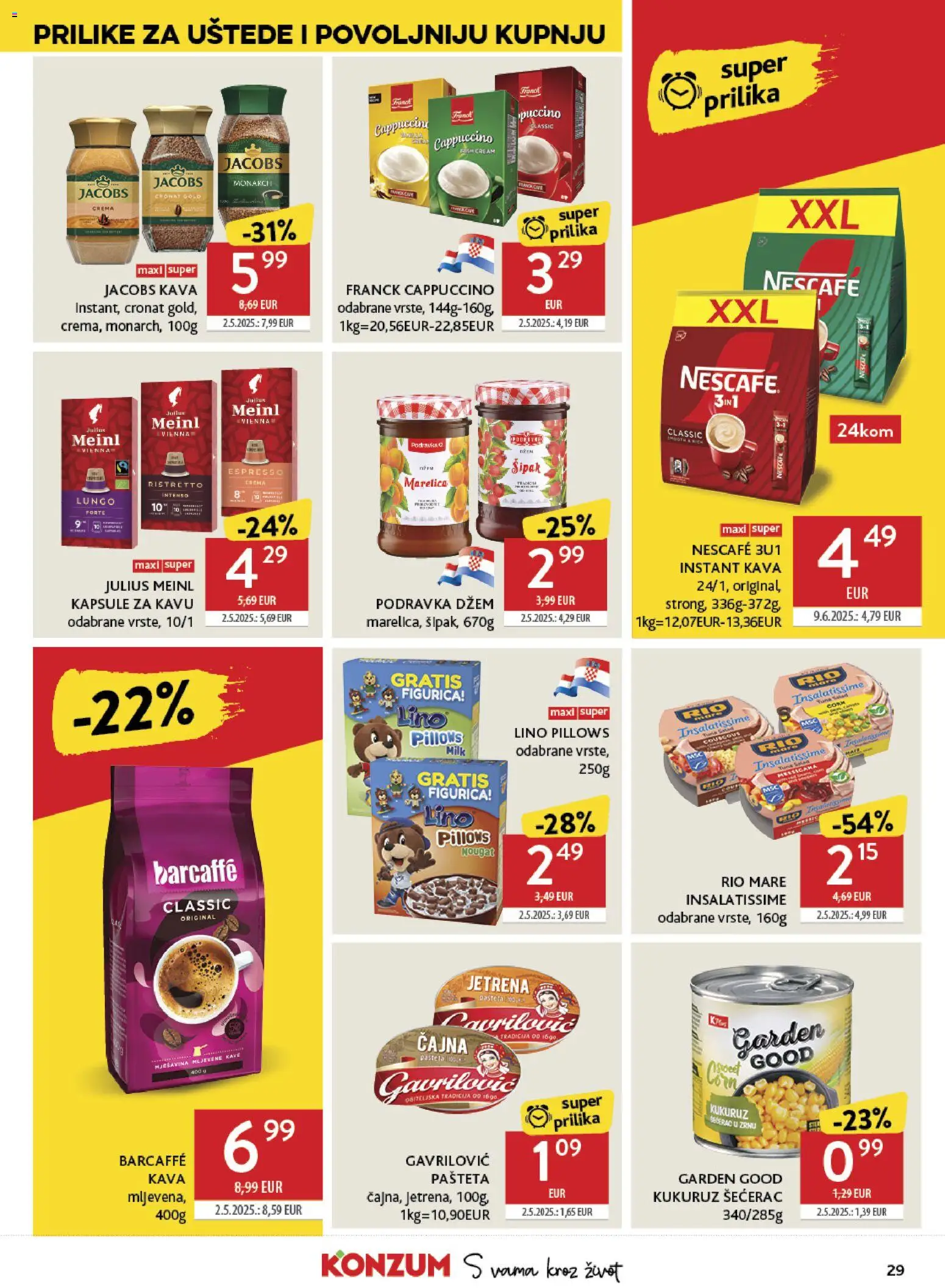 Konzum katalog | vrijedi od 27.05.2026 | Stranica: 29 | Proizvodi: Kava, Pašteta, Tuna, Kapsule za kavu