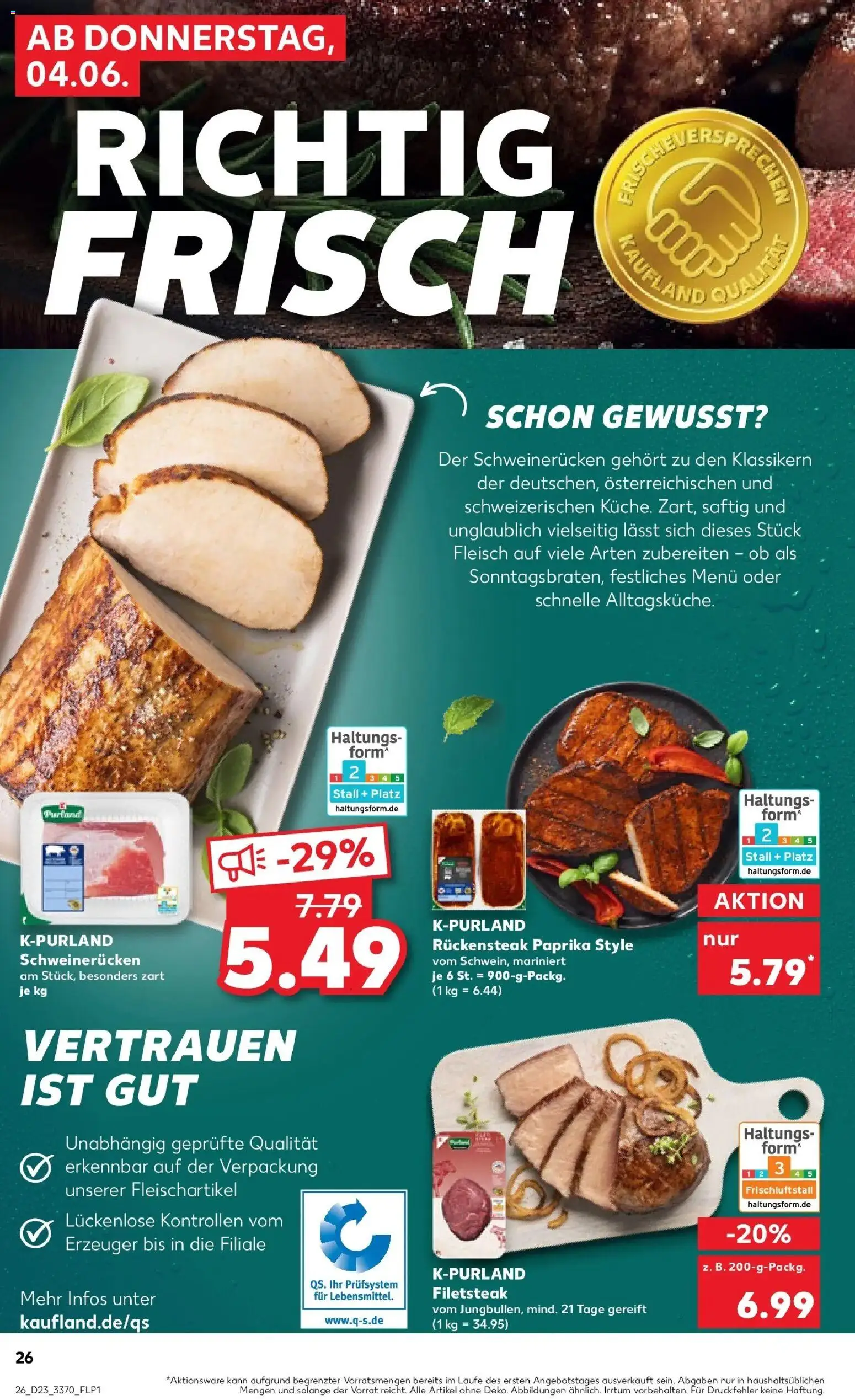 Kaufland Prospekt Meerane – gültig ab 04.06.2026 | Seite: 26 | Produkte: Paprika, Schweinerucken, Steak, Fleisch