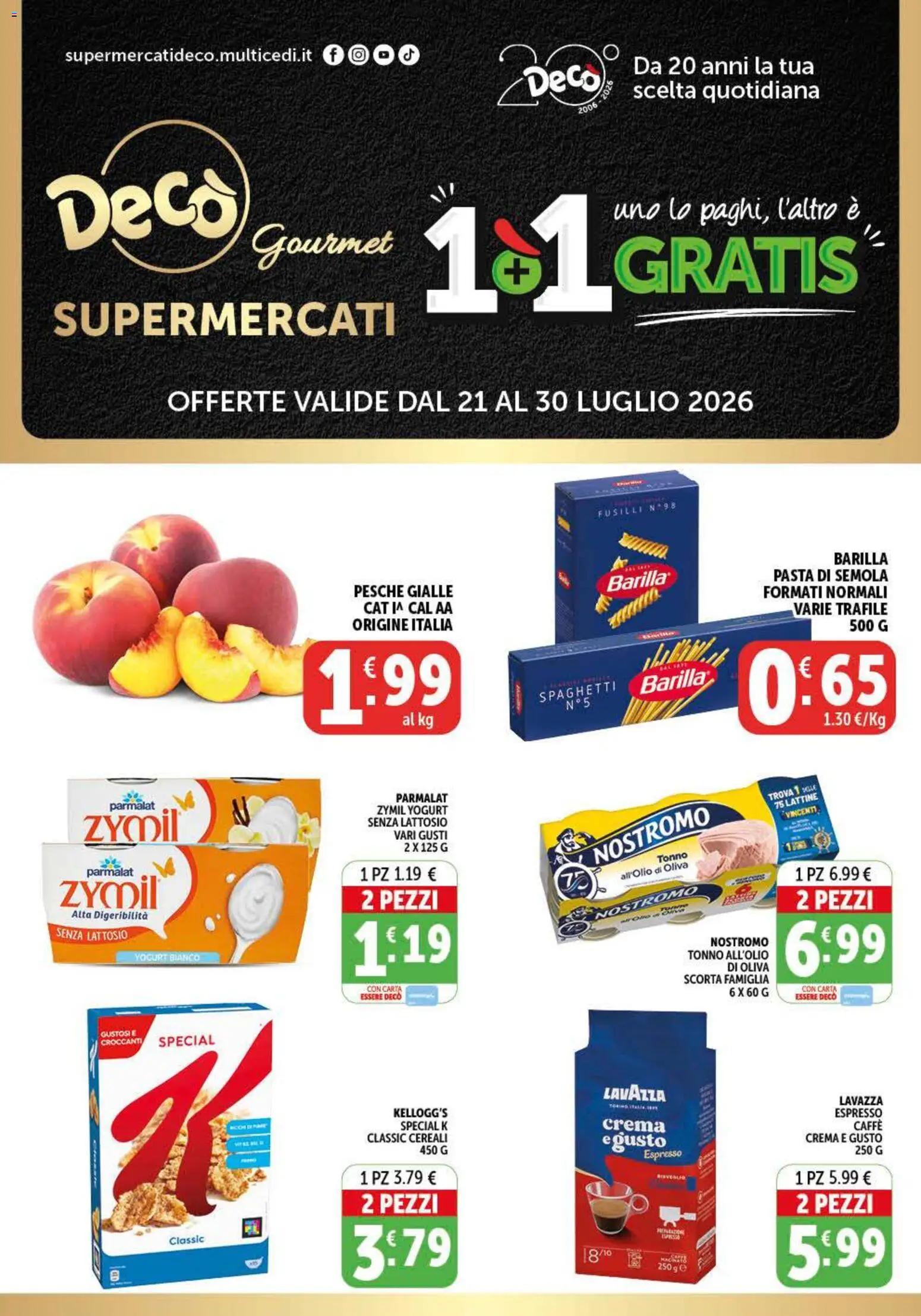 Volantino Decò del 21/07/2026 | Pagina: 1 | Prodotti: Crema, Yogurt, Pasta, Lavazza