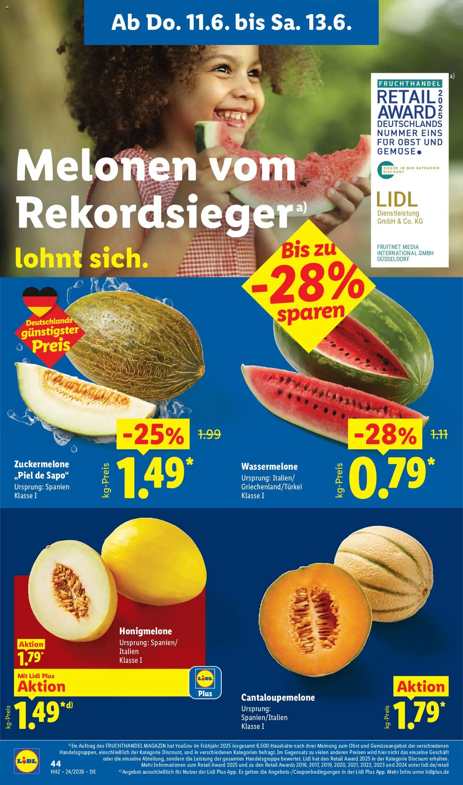 Lidl Prospekt – gültig ab 08.06.2026 | Seite: 66 | Produkte: Honigmelone, Zuckermelone, Gemüse, Obst