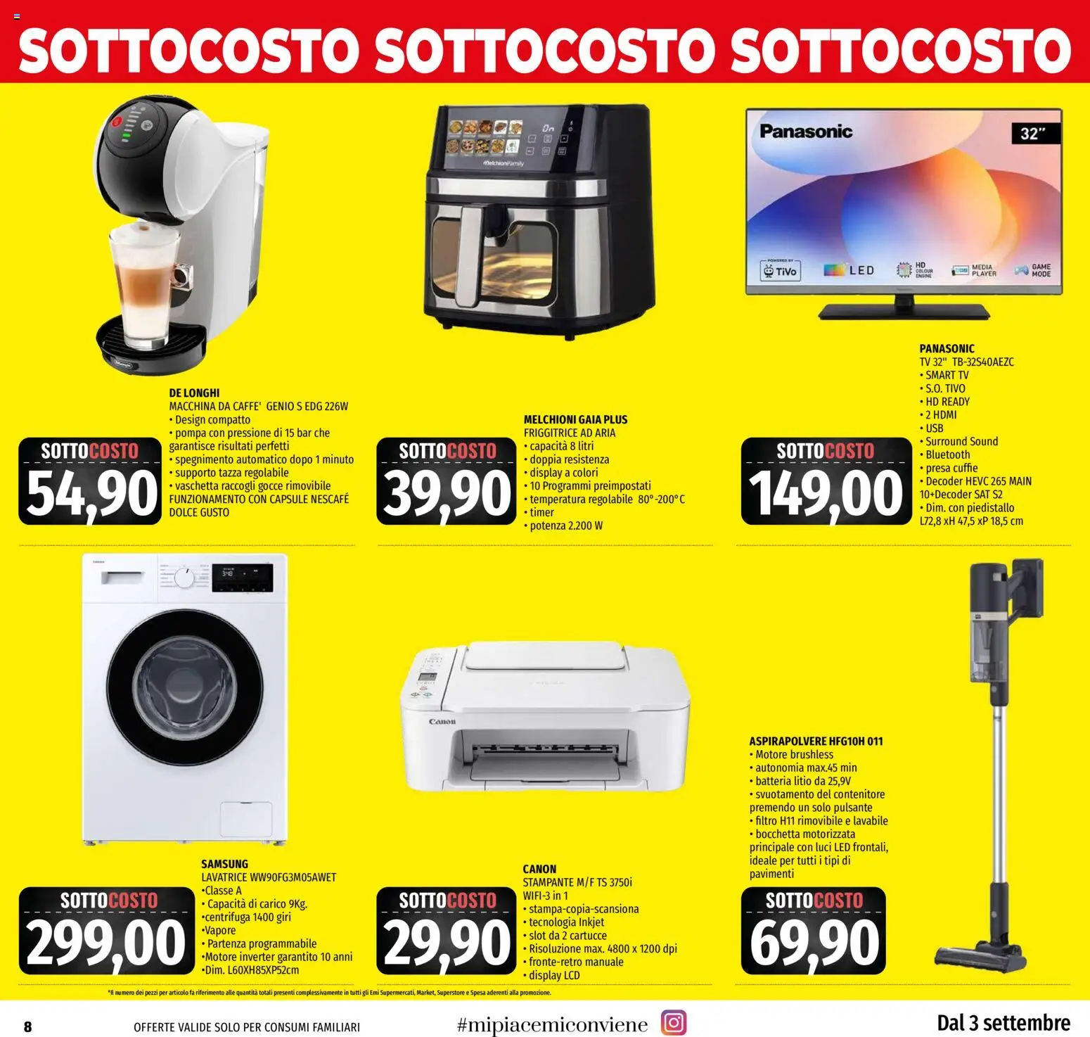 Volantino EMI del 03/09/2026 | Pagina: 8 | Prodotti: Friggitrice ad aria, smart TV, Lavatrice, Aspirapolvere