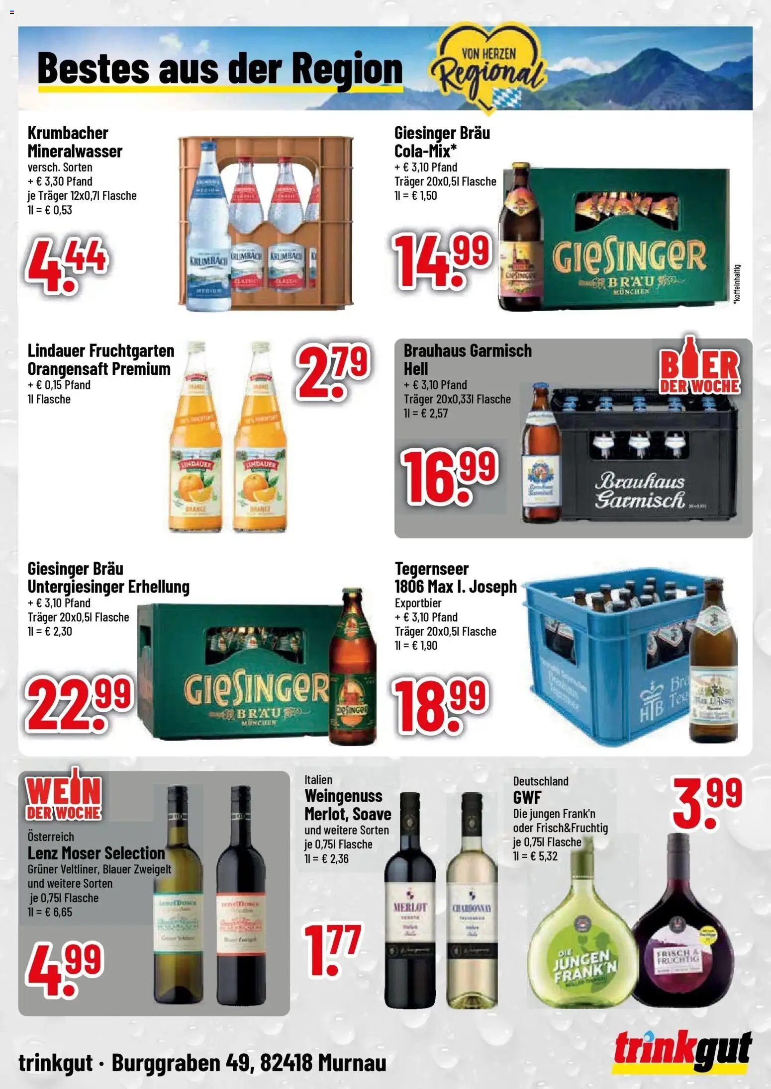 Trinkgut Prospekt Murnau (ab 17.08.2026) » Angebote online | Seite: 4 | Produkte: Merlot, Orangensaft, Mineralwasser, Wein
