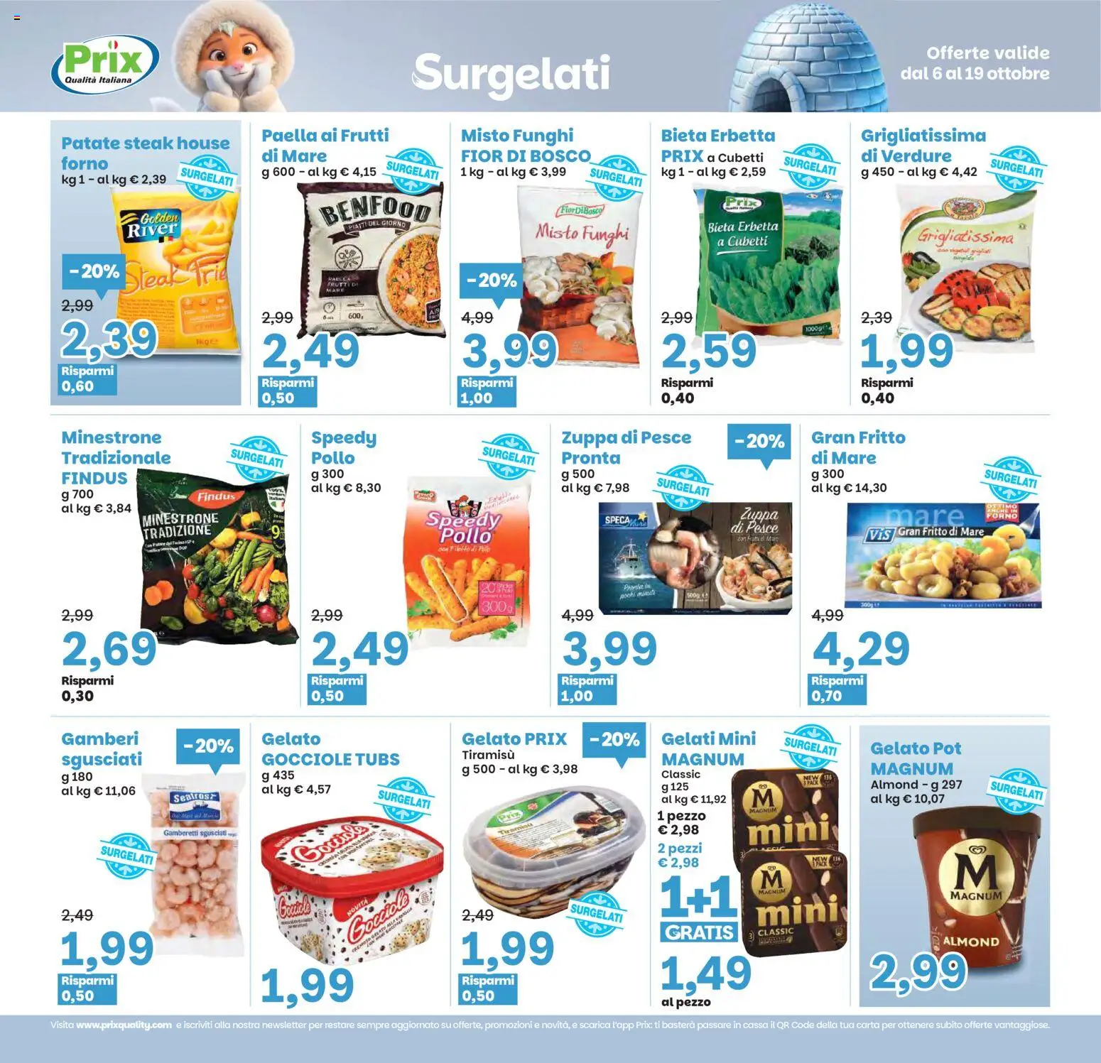 Volantino Prix del 06/10/2026 | Pagina: 16 | Prodotti: Magnum, Patate, Tiramisù, Paella