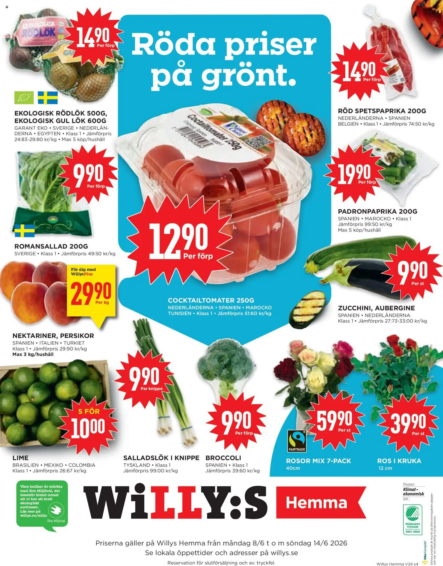 Willys reklamblad aktuell från 08.06.2026 | Sida: 4 | Produkter: Kruka, Gul lök, Salladslök, Zucchini