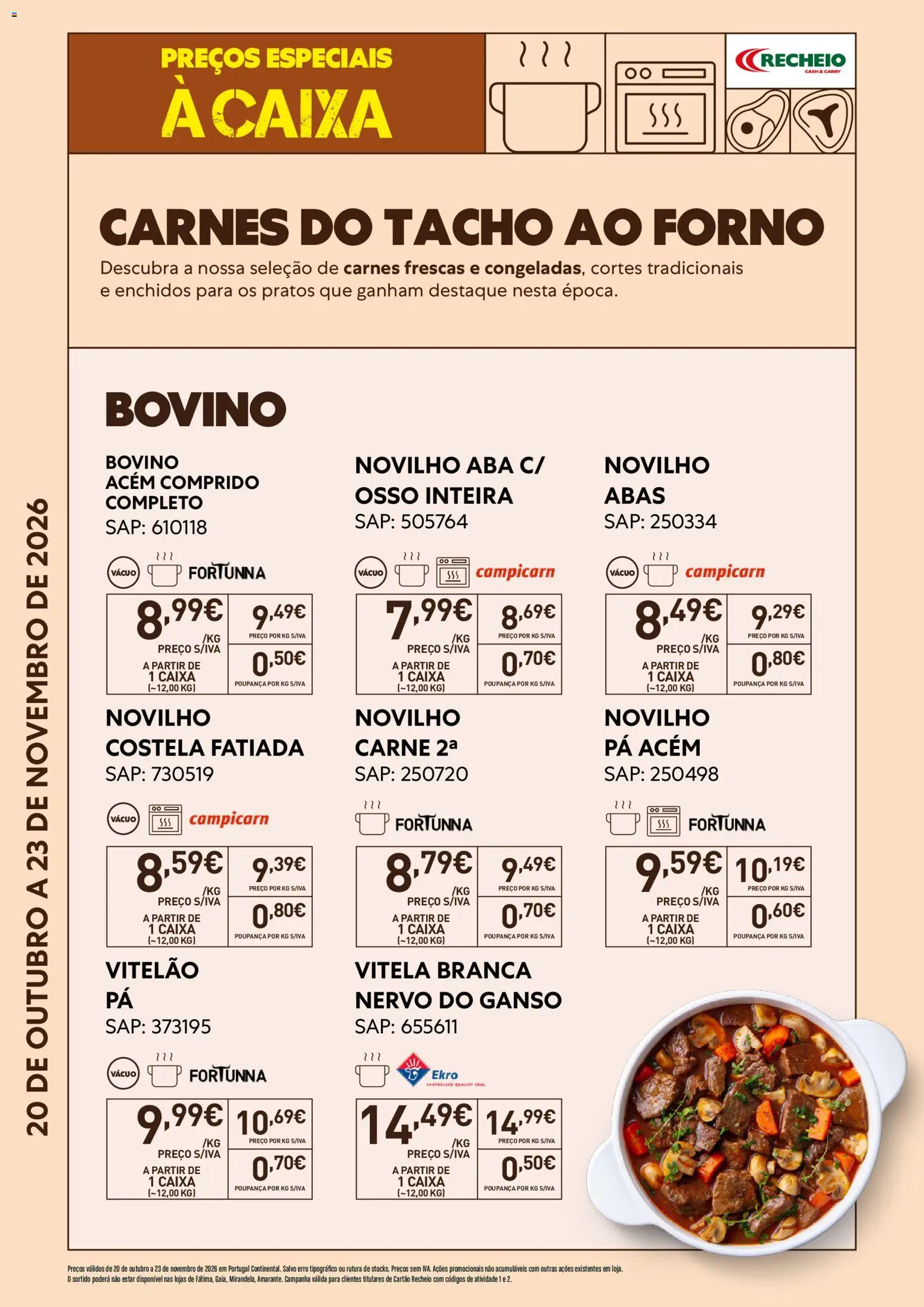 Recheio folheto Especial Carnes do Tacho ao Forno │ válido de 20/10/2026 | Página: 1 | Produtos: Vitela, Caixa, Carne, Ganso