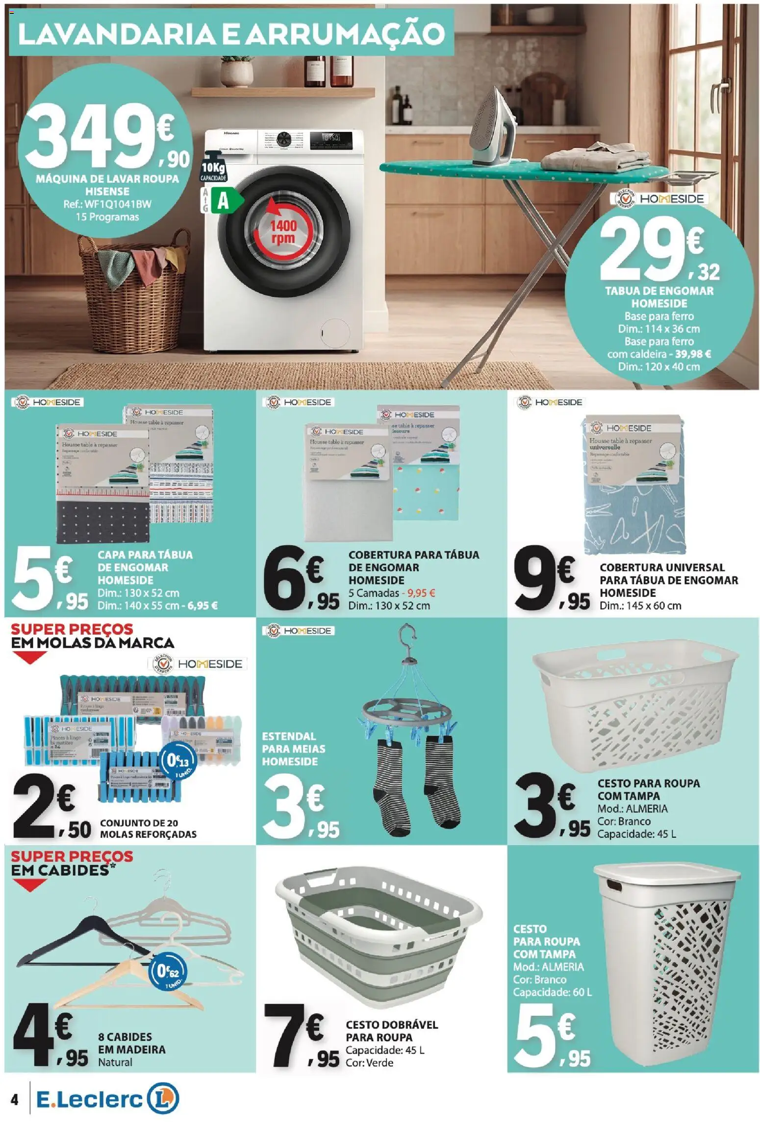 E.Leclerc - Folheto Não Alimentar │ válido de 27/08/2026 | Página: 4 | Produtos: Cesto para roupa, Ferro, Cabides, Máquina de lavar roupa