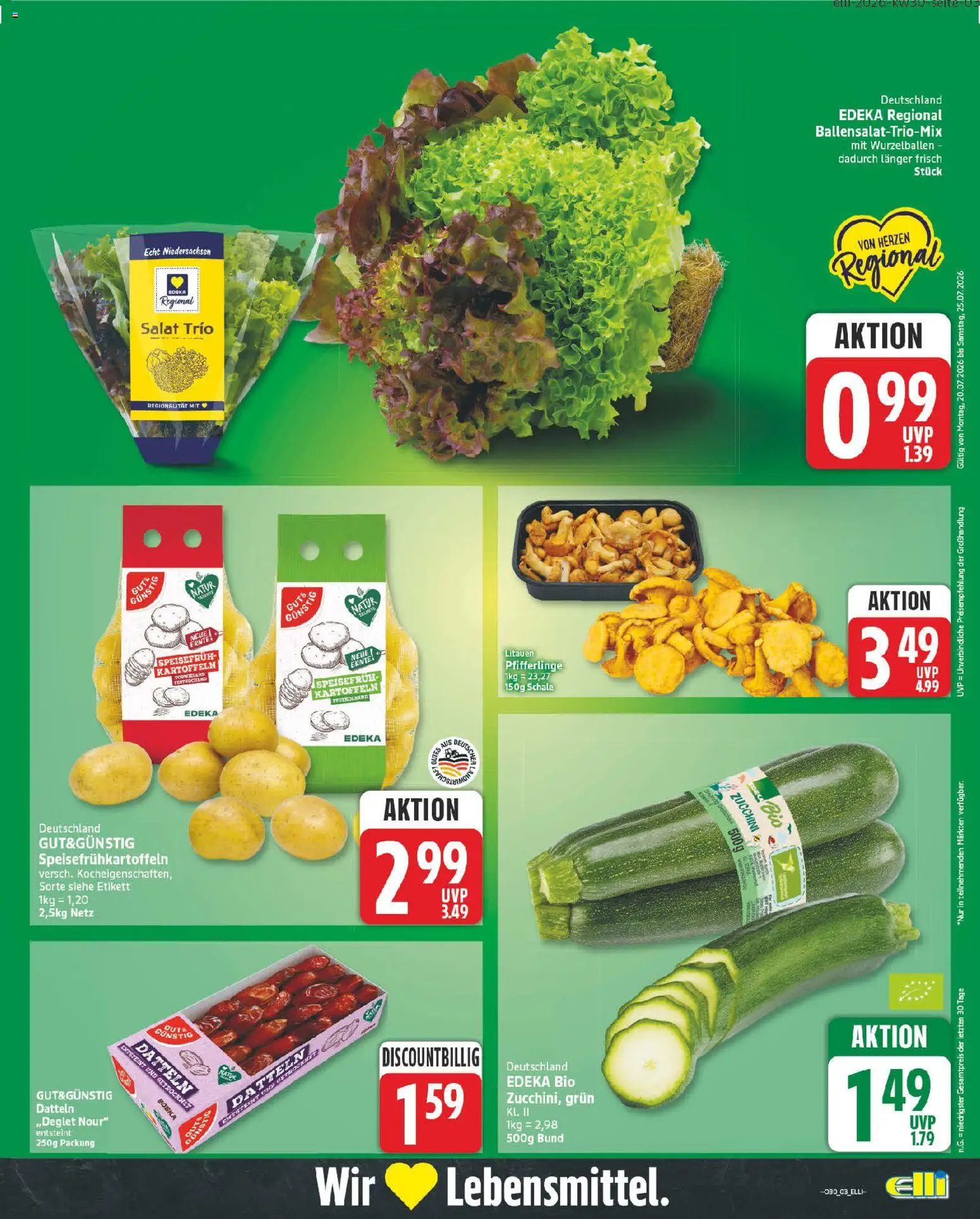 Elli Markt Prospekt – gültig ab 20.07.2026 | Seite: 3 | Produkte: Kartoffeln, Pfifferlinge, Zucchini, Salat