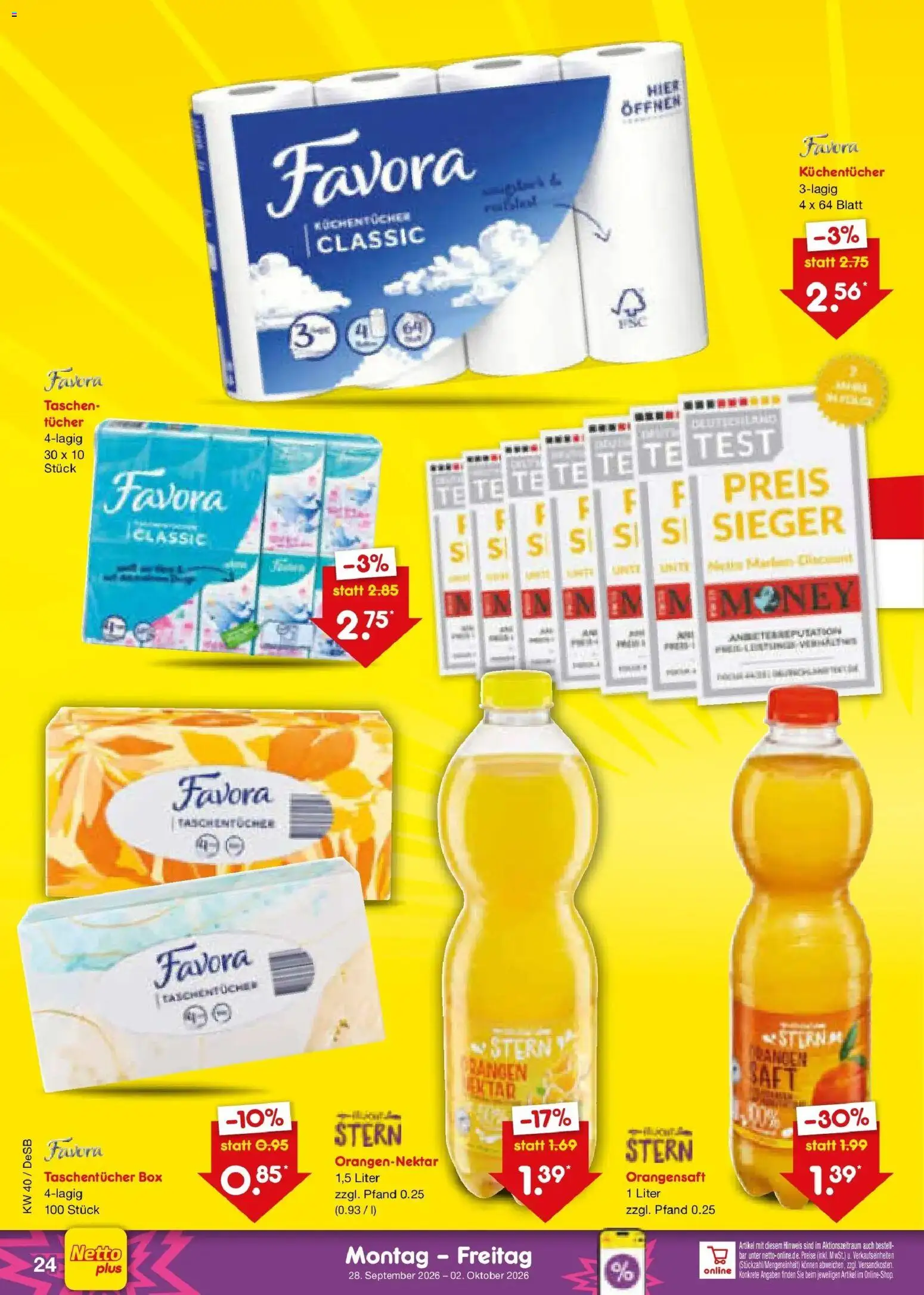 Netto Marken-Discount Prospekt Waiblingen-Bittenfeld – gültig ab 28.09.2026 | Seite: 34 | Produkte: Taschentücher, Box, Orangen, Orangensaft