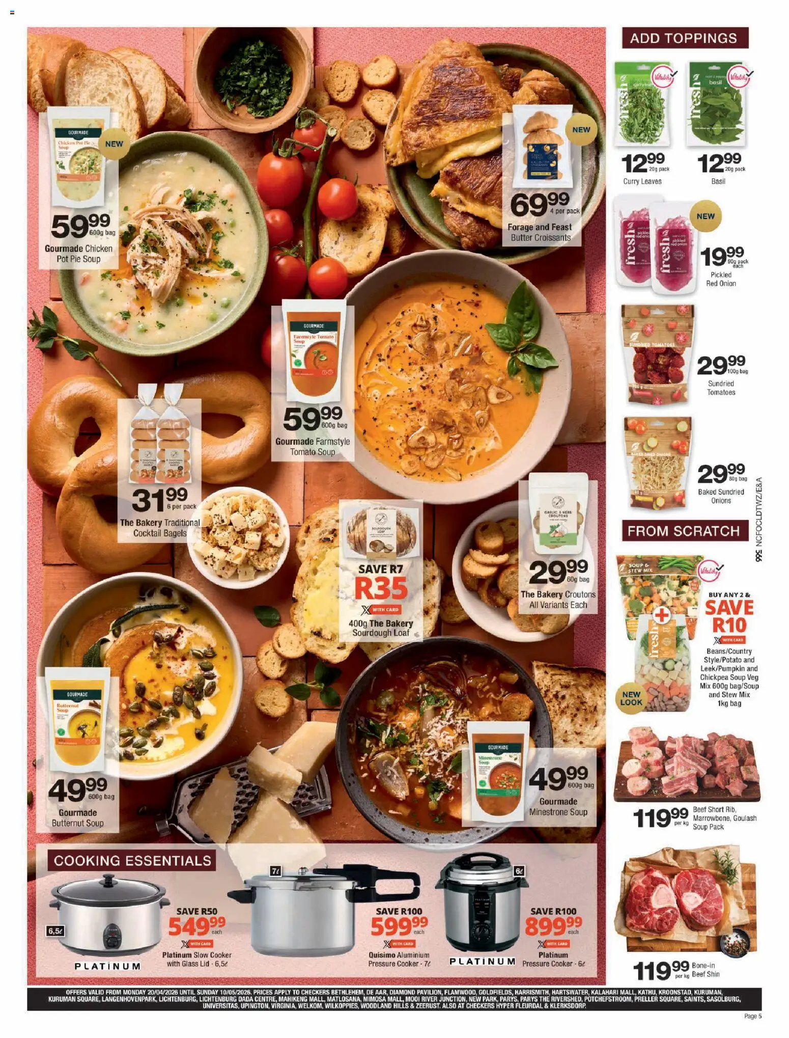 New Checkers catalogue – valid from 20.04.2026 | Page: 5 | Products: Bakery, Cooker, Butter, Garlic
