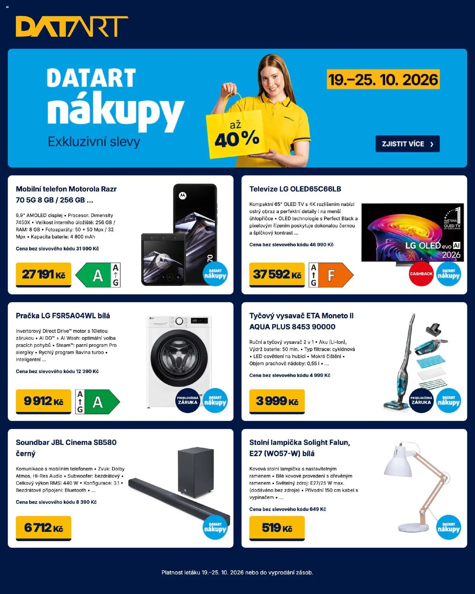 Datart leták od 19.10.2026 | Strana: 1 | Produkty: Lampička, Osvětlení, Audio, LED