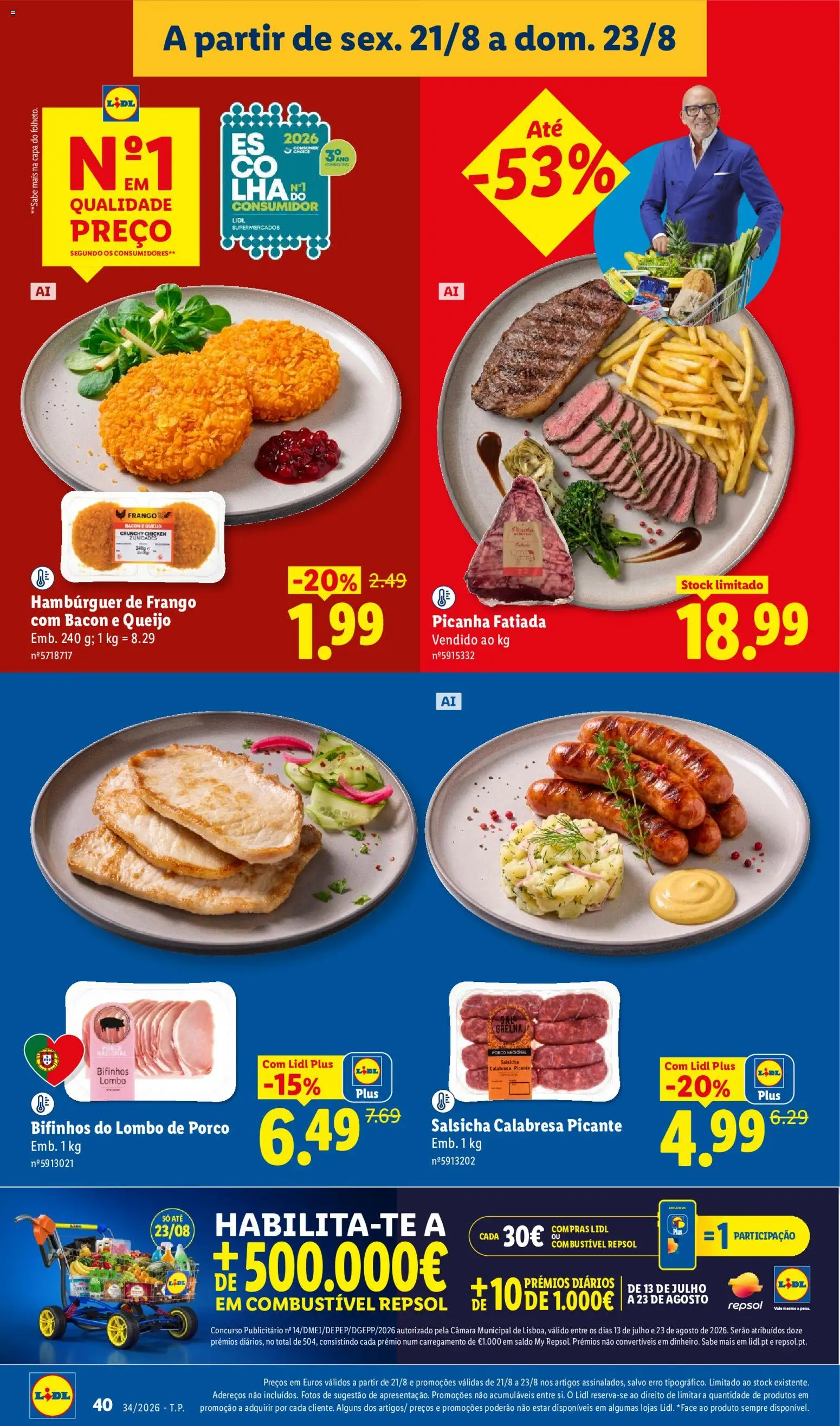 Lidl folheto │ válido de 17/08/2026 | Página: 40 | Produtos: Hambúrguer, Salsicha, Queijo, Lombo