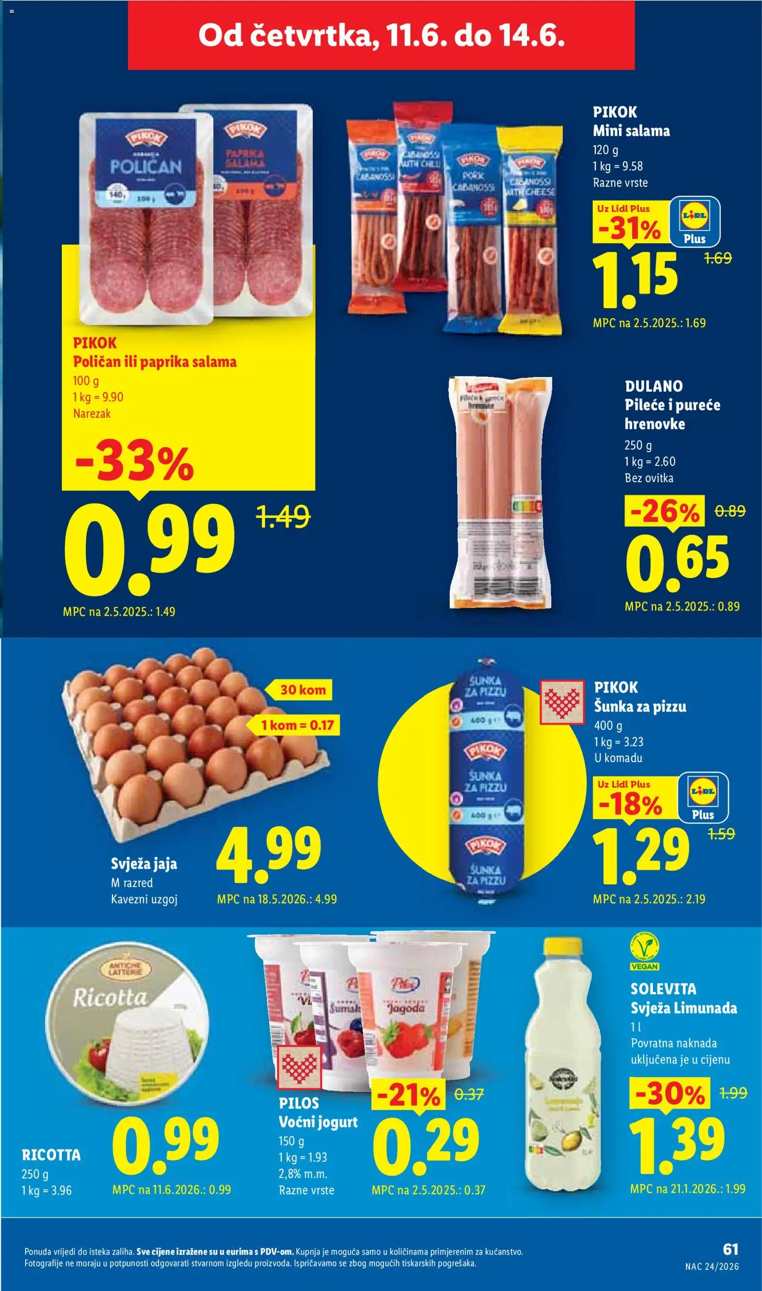 Lidl katalog | vrijedi od 08.06.2026 | Stranica: 61 | Proizvodi: Jaja, Salama, Šunka, Pizza