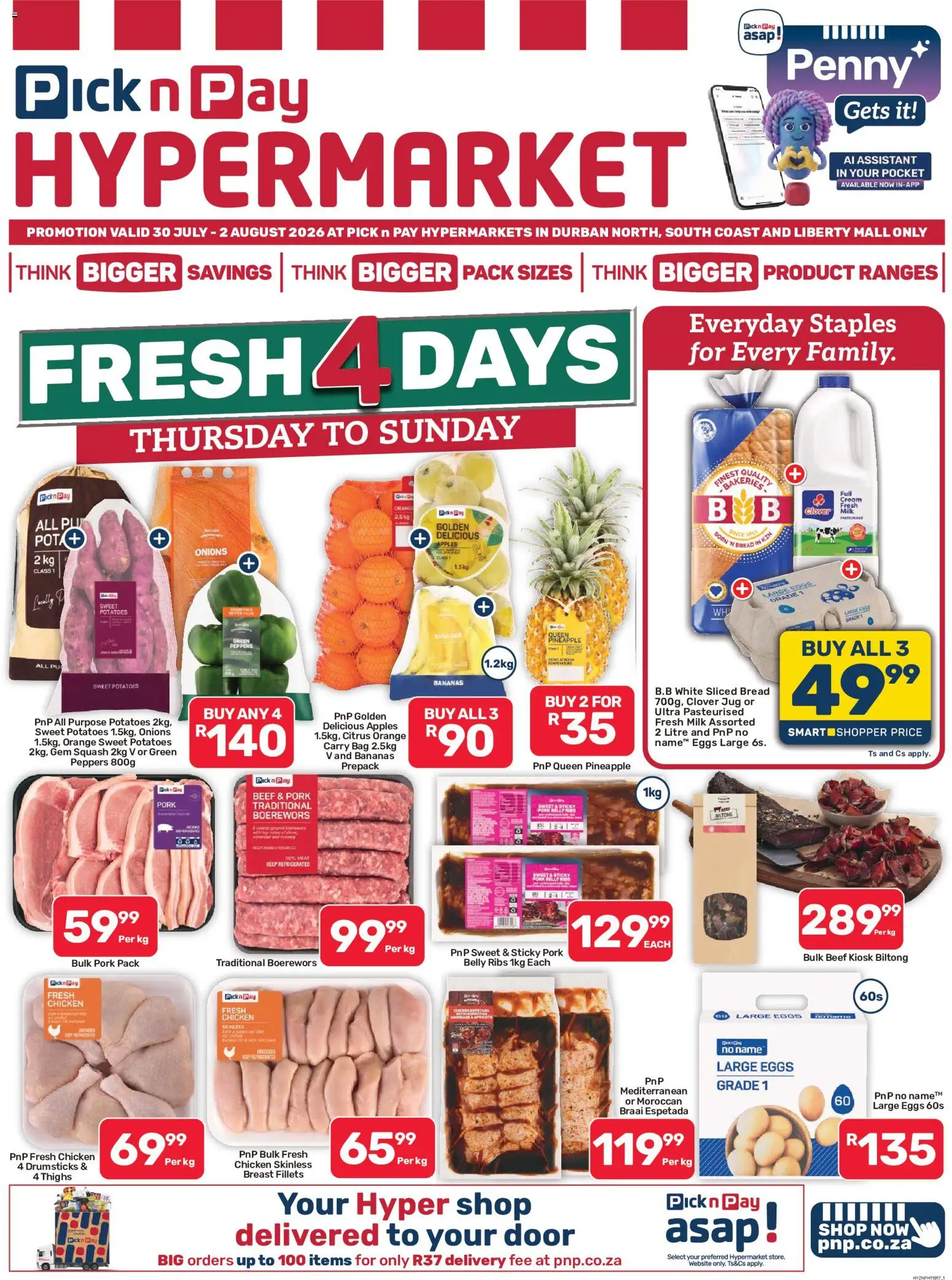 New Pick n Pay catalogue – valid from 30/07/2026 | Page: 1 | Products: Boerewors, Chicken, Apples, Desmaquilante