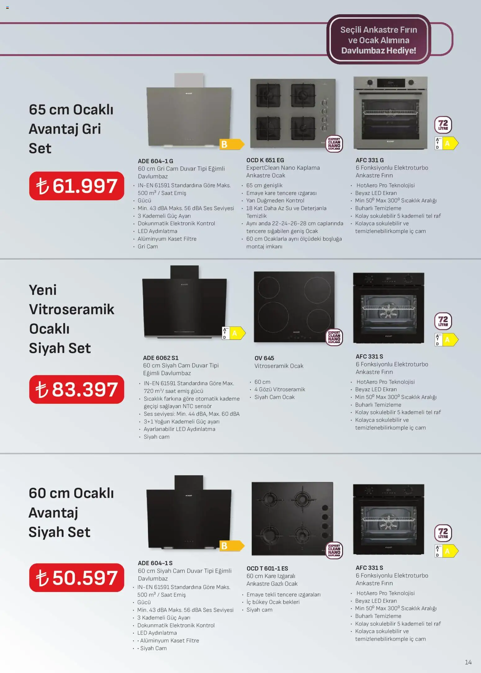 Arçelik - Ankastre Kataloğu - 01 Eylül 2026 tarihinden itibaren geçerlidir | Sayfa: 14 | Ürünler: Raf, Su, Ses, Ocak