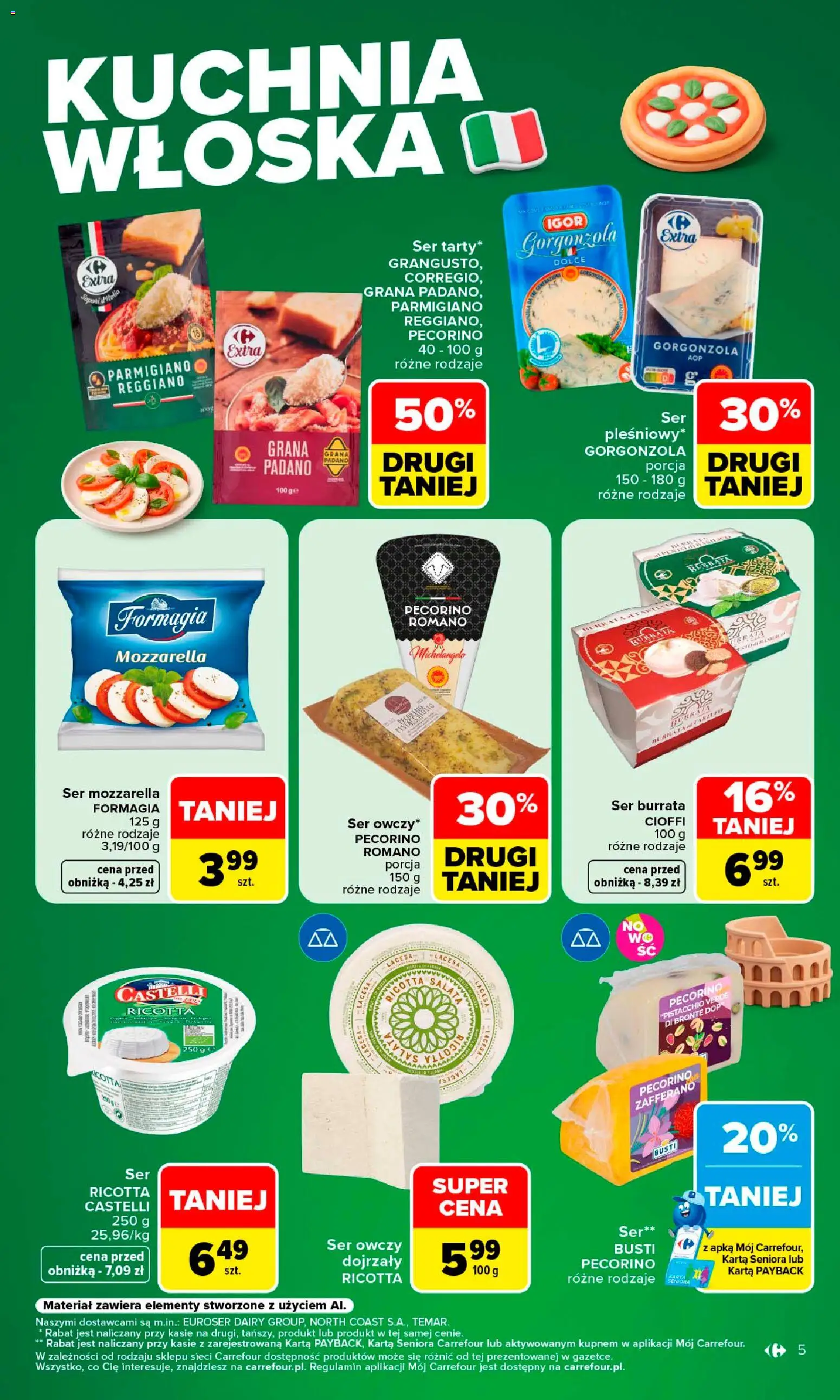 Carrefour gazetka - Kuchnia wloska od 10.08.2026 | Strona: 5 | Produkty: Karta, Pecorino, Gorgonzola, Ricotta
