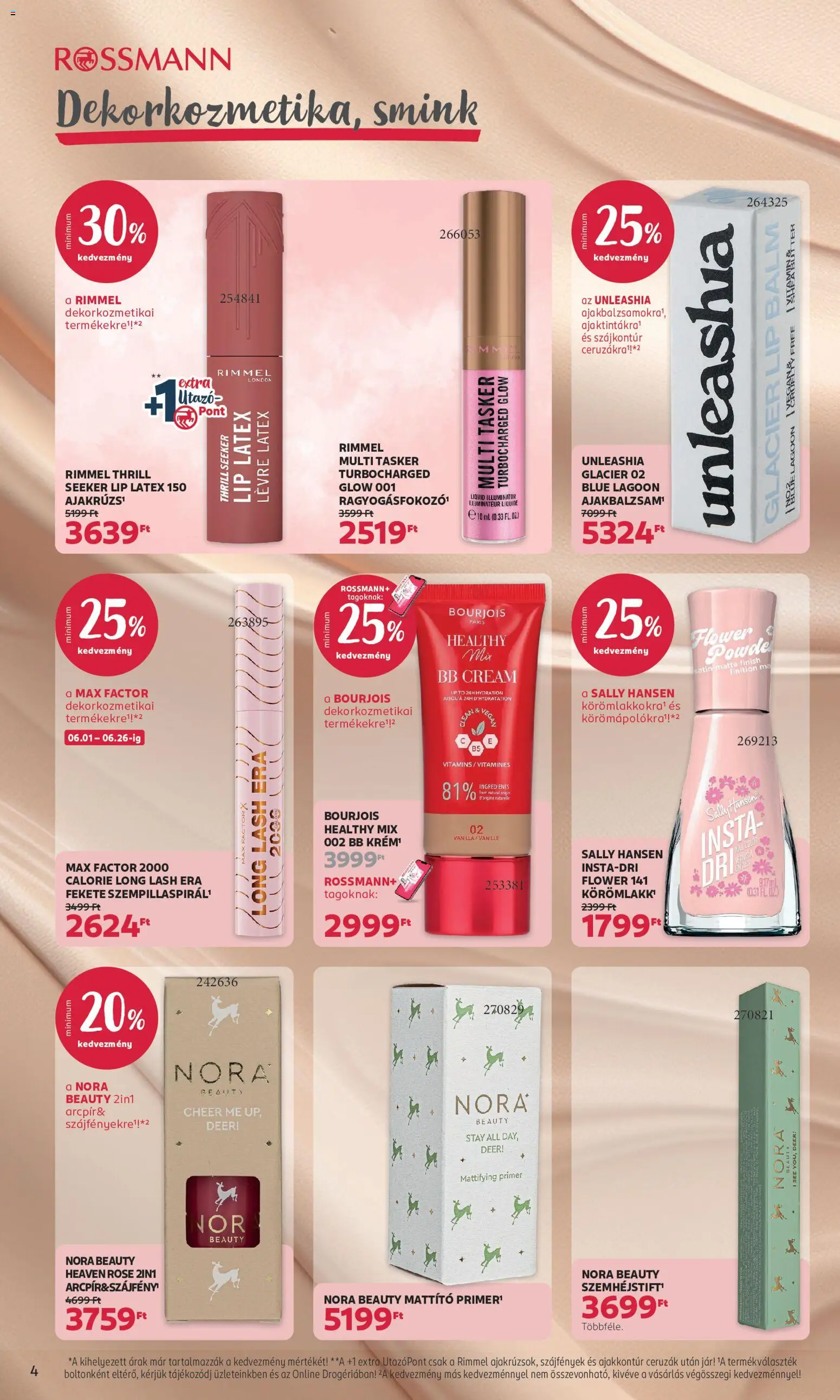 Rossmann akciós ujság - amely érvényes a következő dátumtól: 15.06.2026 | Oldal: 4 | Termékek: Szempillaspirál, Ajakrúzs, Körömlakk, Vegán