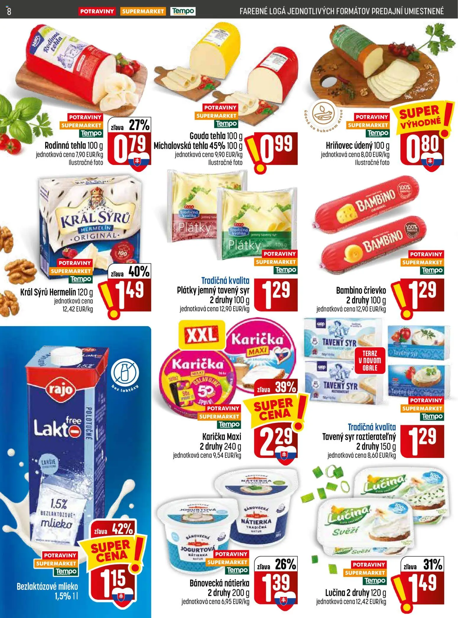 Nové COOP Jednota akcie – leták je platný od 09.07.2026 | Strana: 8 | Produkty: Mlieko, Syr, Gouda, Bezlaktózové mlieko