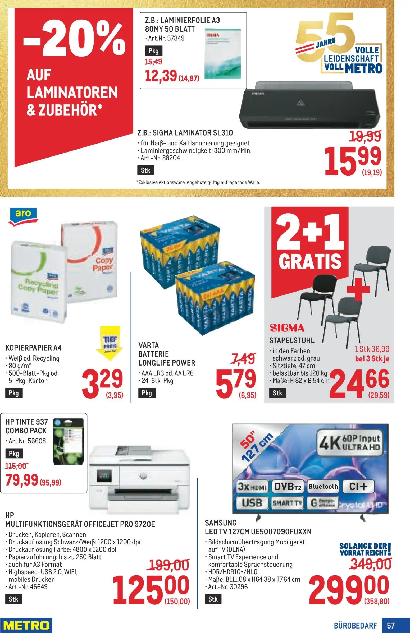 Metro angebote Profi gültig ab 23.07.2026 | Seite: 57 | Produkte: TV, Laminator, Batterie, Samsung