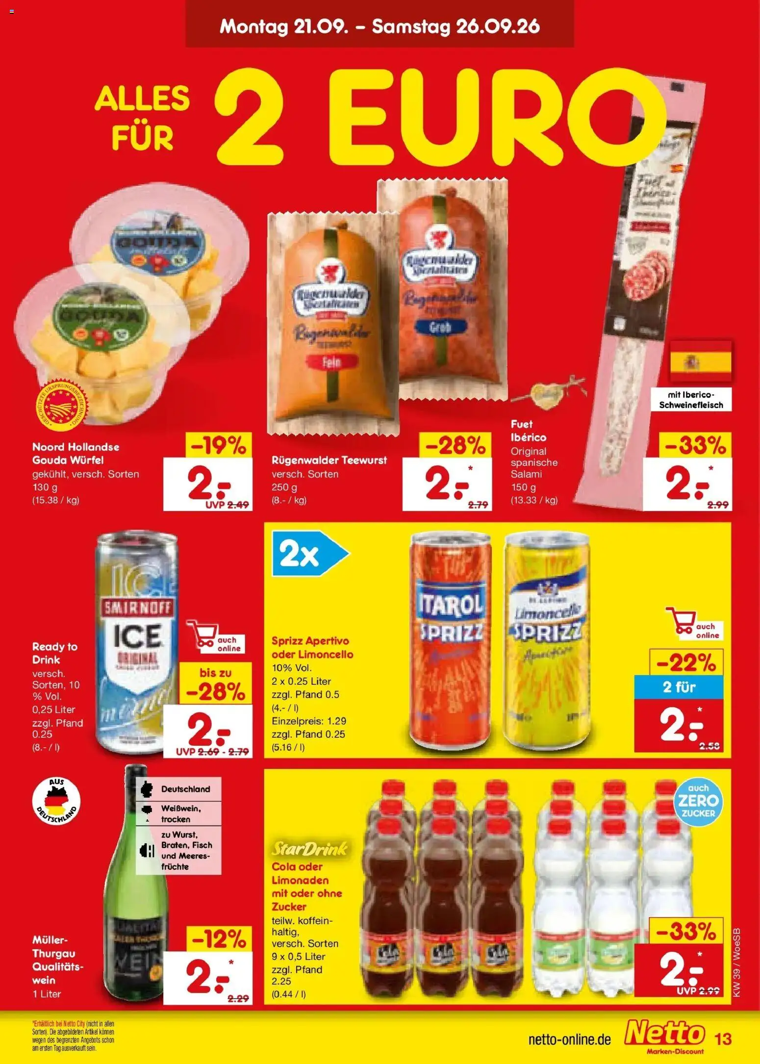 Netto Marken-Discount Prospekt Leonberg – gültig ab 21.09.2026 | Seite: 21 | Produkte: Cola, Fisch, Zucker, Salami