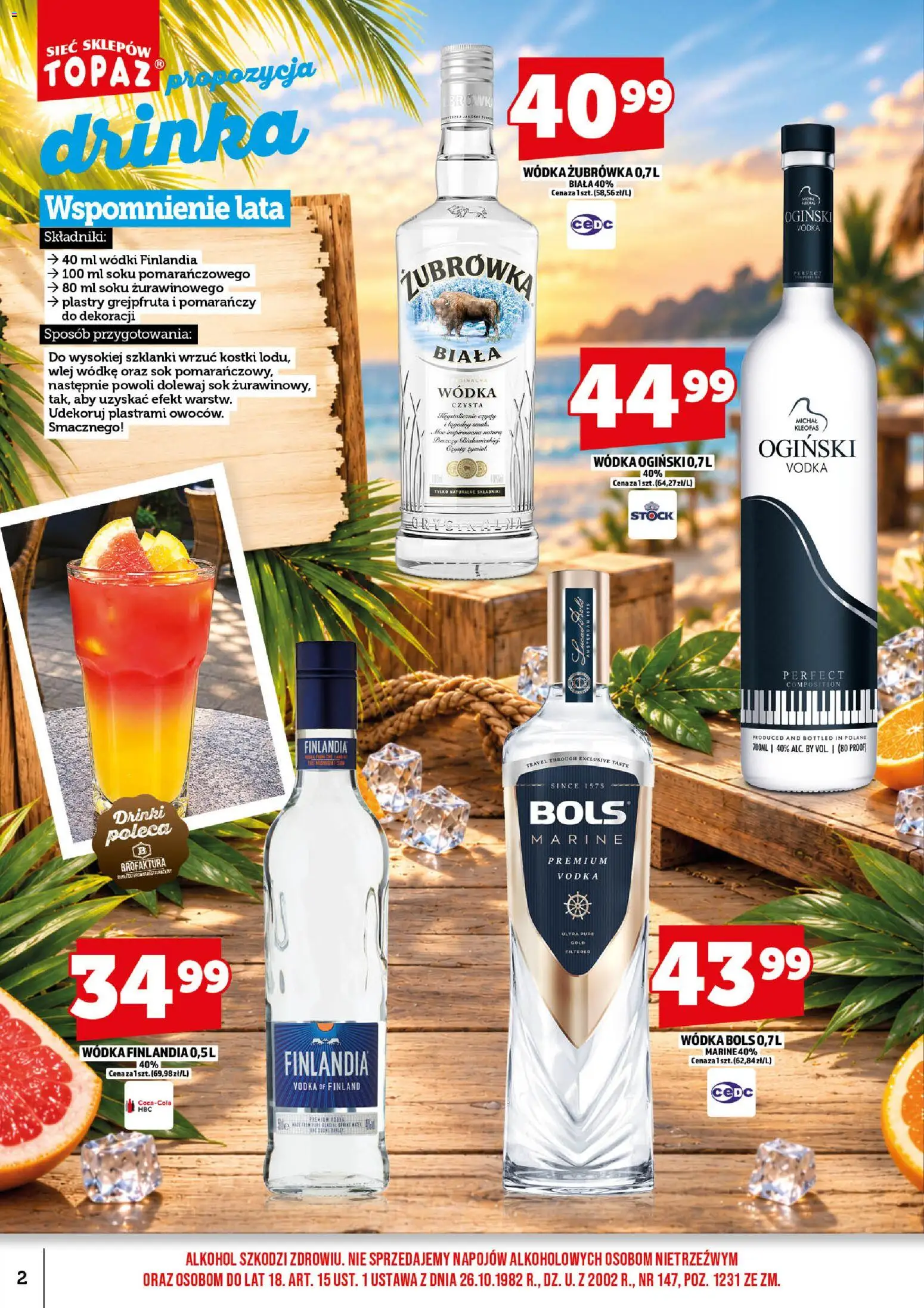 Topaz gazetka alkoholowa od 01.10.2026 | Strona: 4 | Produkty: Wódka Ogiński, Ogiński wódka, Szklanki, Alkohol