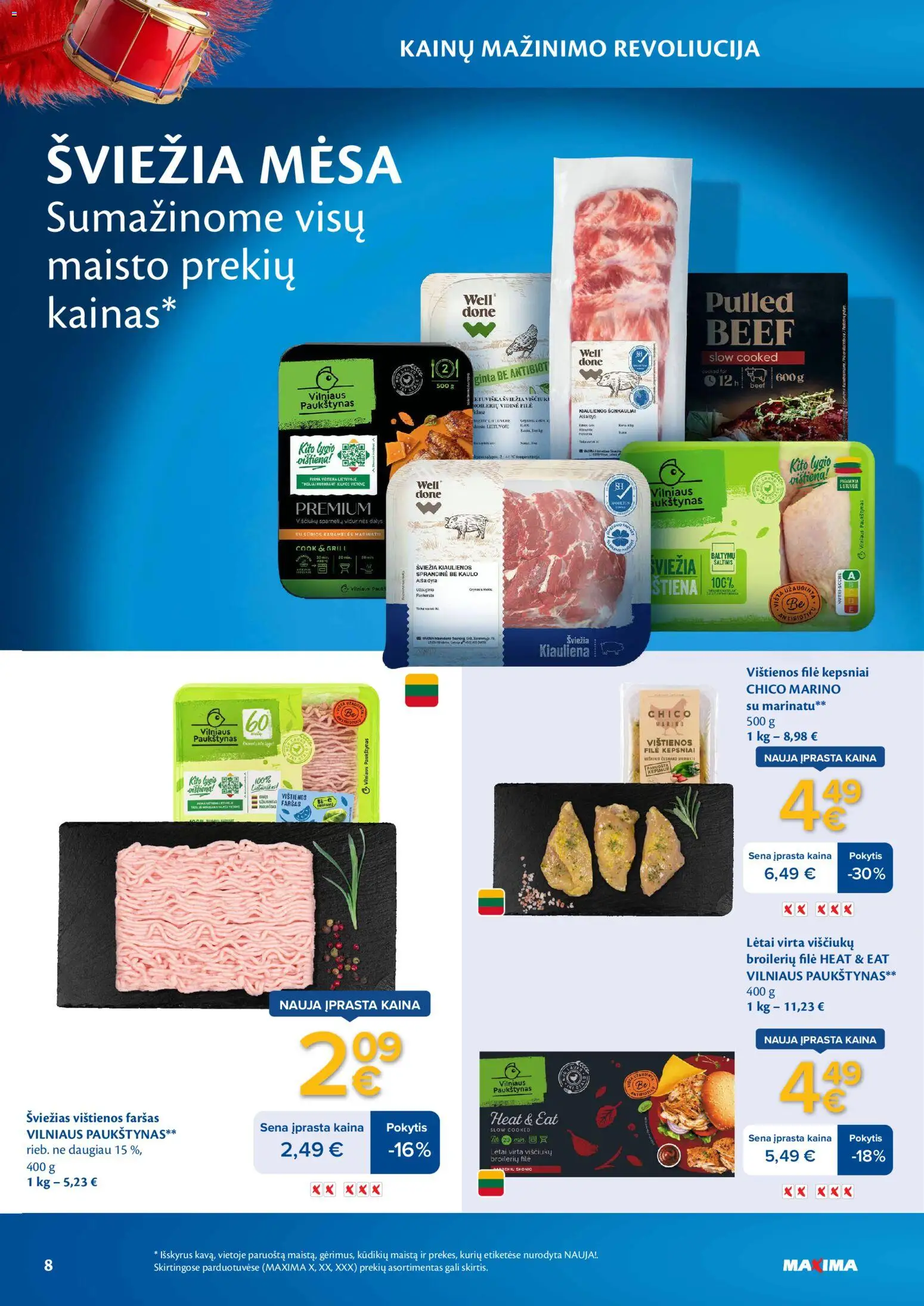 MAXIMA akcijos nuo 2026.03.03 | Puslapis: 8 | Prekių: Kiaulienos, Viščiukų, Vištiena, Kiauliena