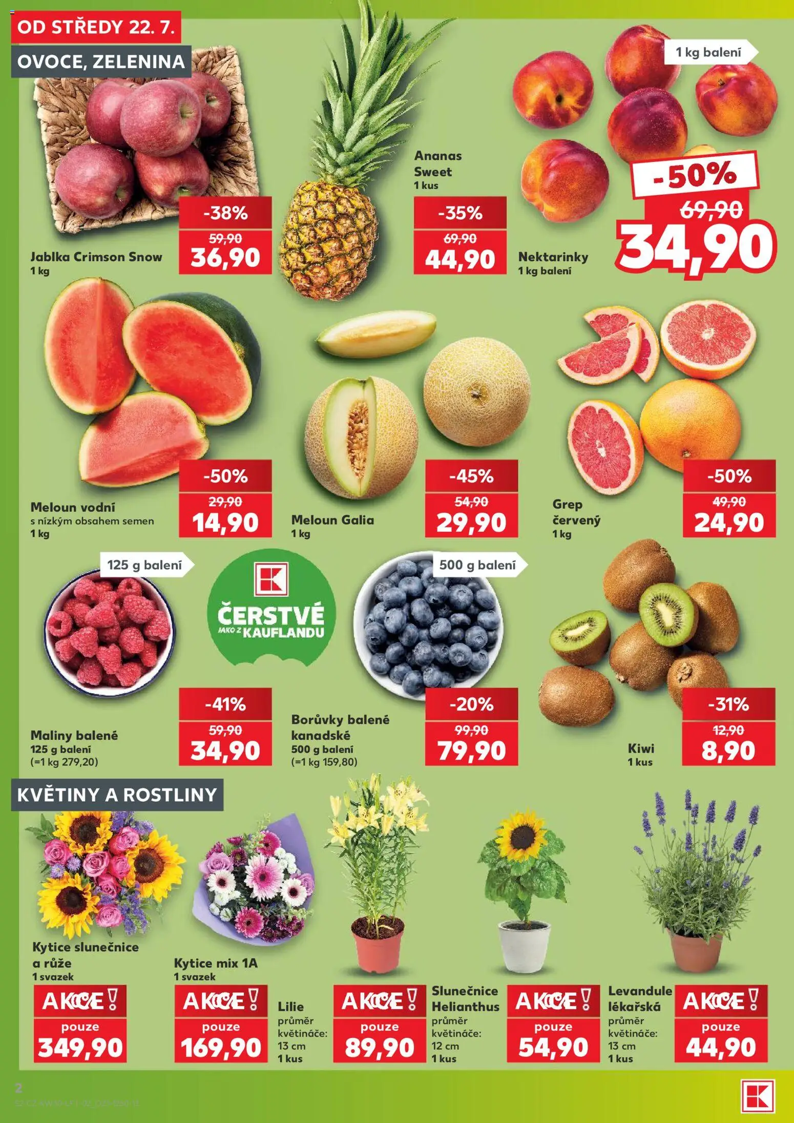 Kaufland leták od 22.07.2026 | Strana: 2 | Produkty: Jablka, Zelenina, Kytice, Meloun vodní
