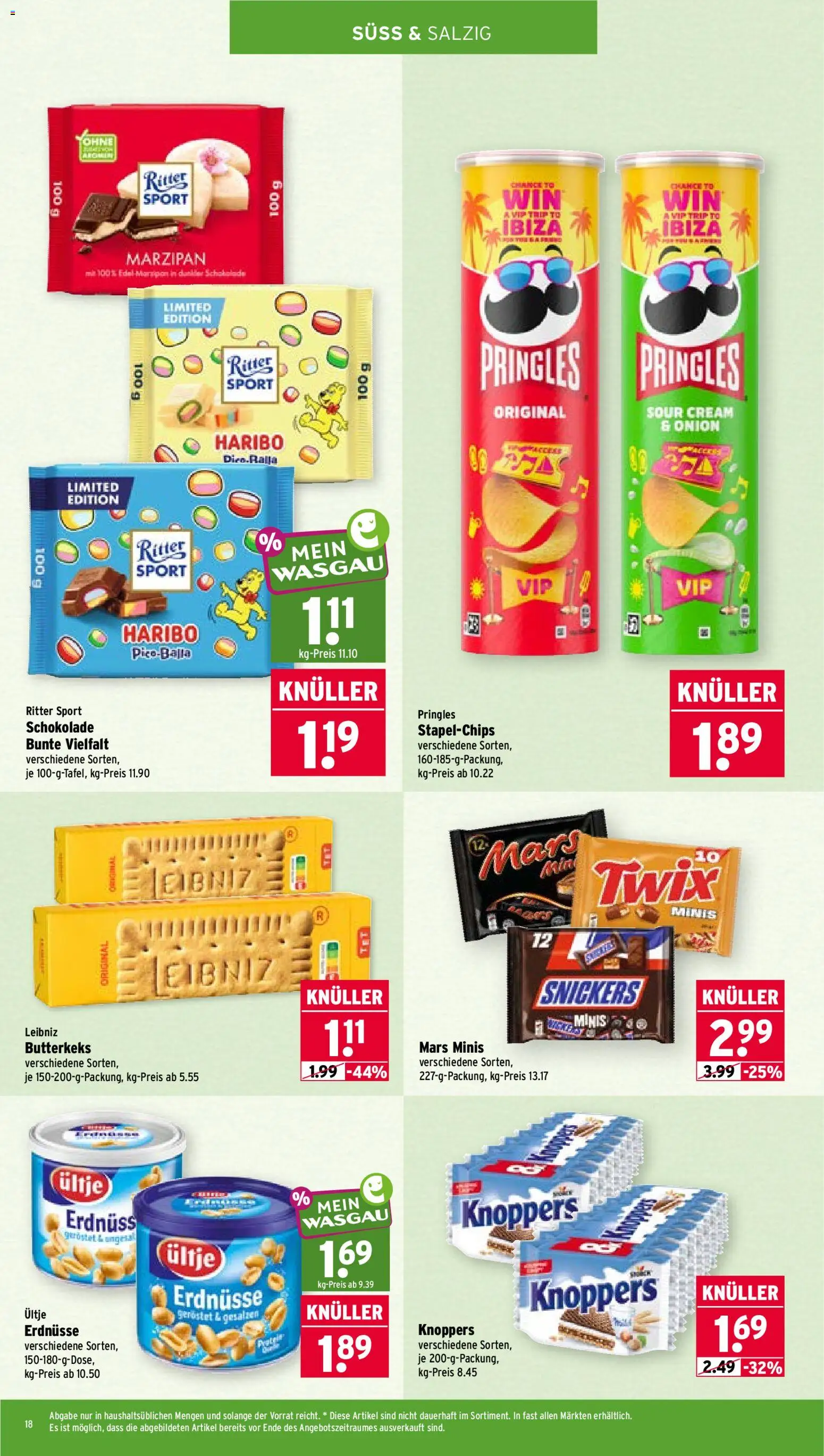 Wasgau Prospekt – gültig ab 31.08.2026 | Seite: 18 | Produkte: Erdnüsse, Haribo, Schokolade, Knoppers