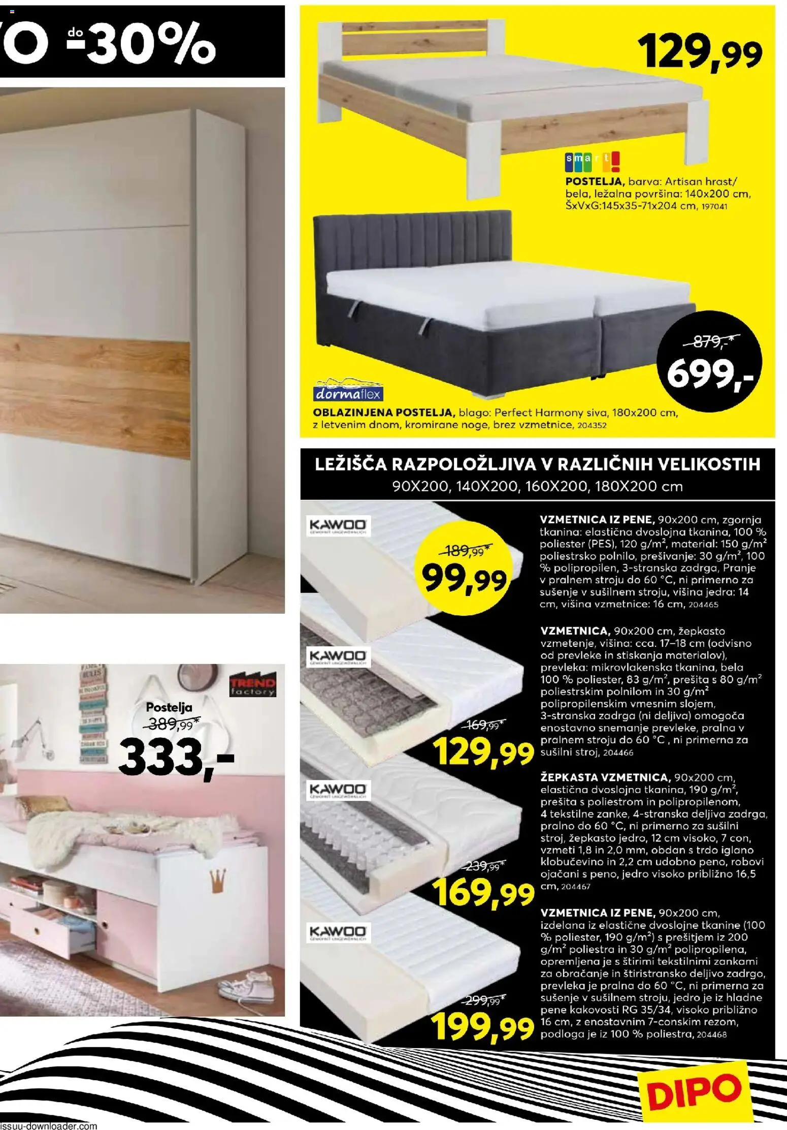Novi Dipo katalog ponudbe – veljaven od 27.05.2026 | Stran: 11 | Izdelki: Postelja, Vzmetnica, Prevleka, Barva