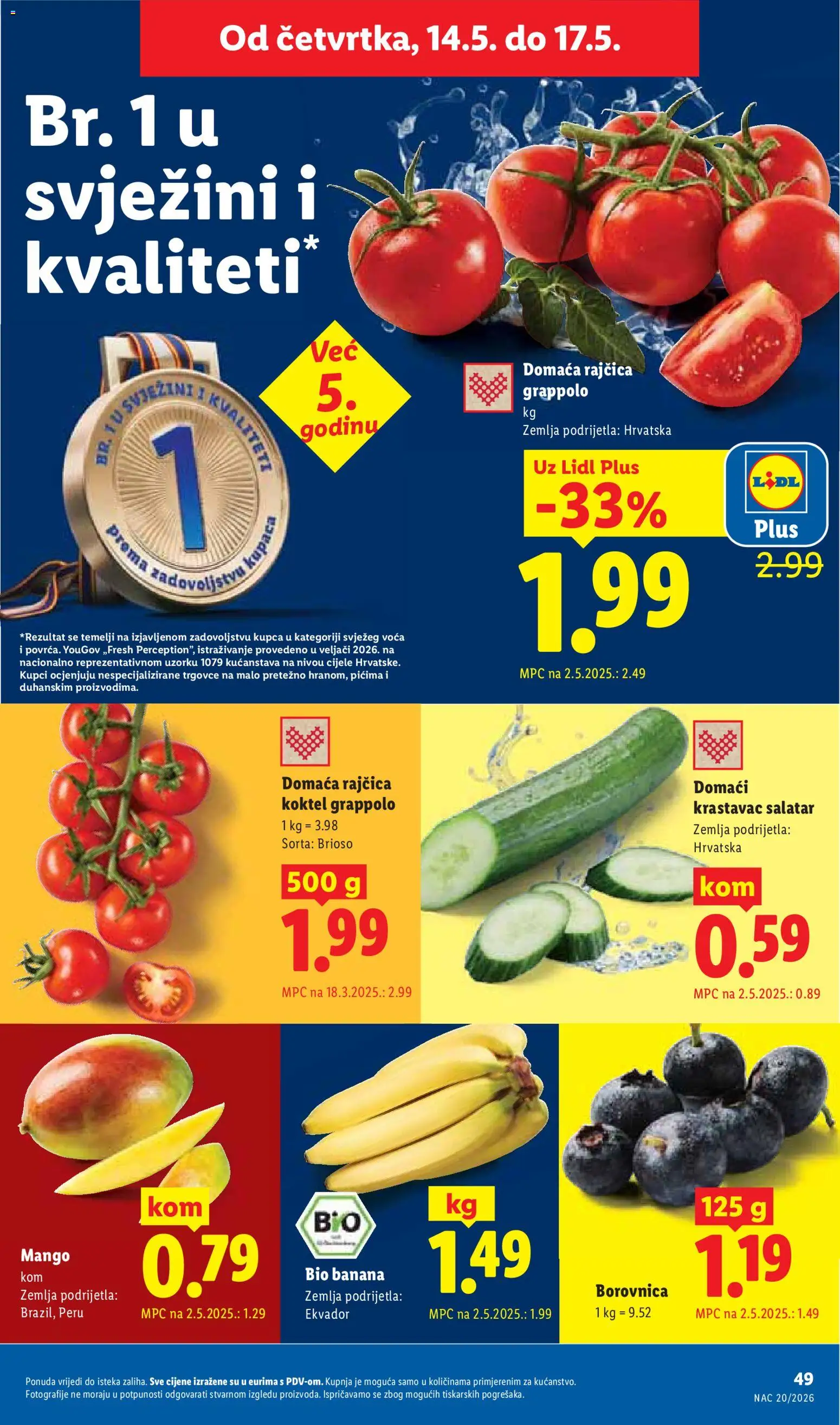 Lidl katalog | vrijedi od 11.05.2026 | Stranica: 49 | Proizvodi: Krastavac, Mango, Borovnica, Rajčica