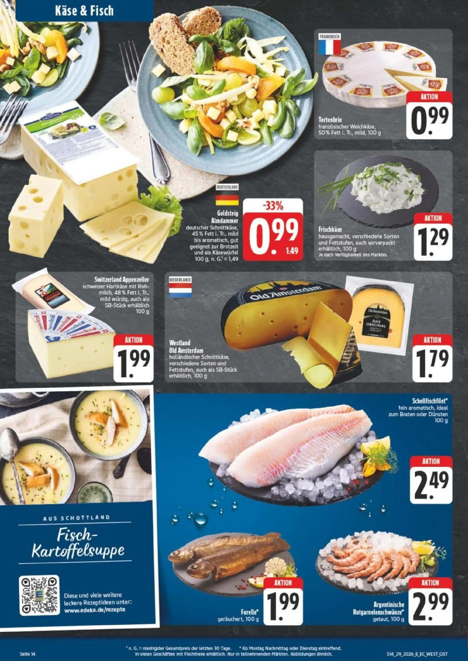 Edeka Prospekt Verrückter Preis – gültig ab 13.07.2026 | Seite: 14 | Produkte: Käse, Fisch, Frischkase