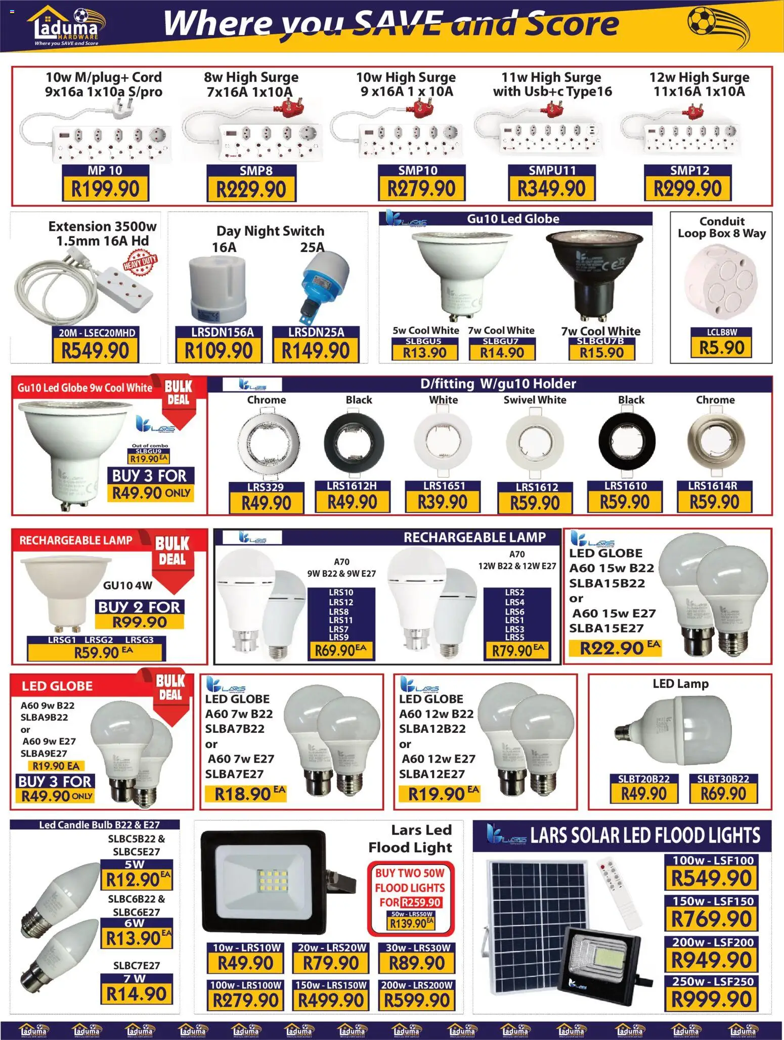 New Laduma Hardware catalogue – valid from 01.04.2026 | Page: 17 | Products: Globe, Box, Light, Switch