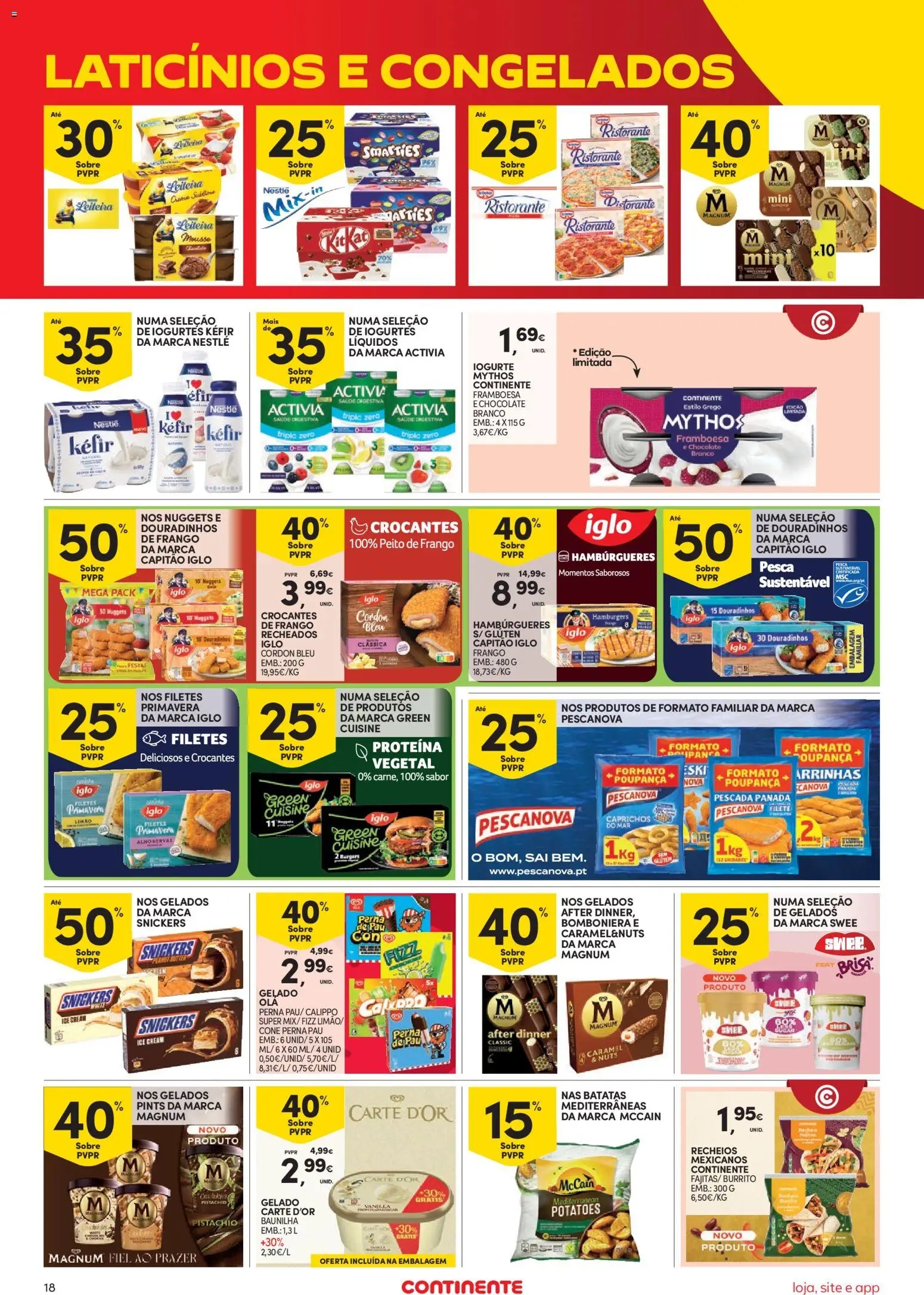 Continente folheto Bom Dia │ válido de 13/10/2026 | Página: 18 | Produtos: Peito de frango, Pescada, Laticínios, Gelado