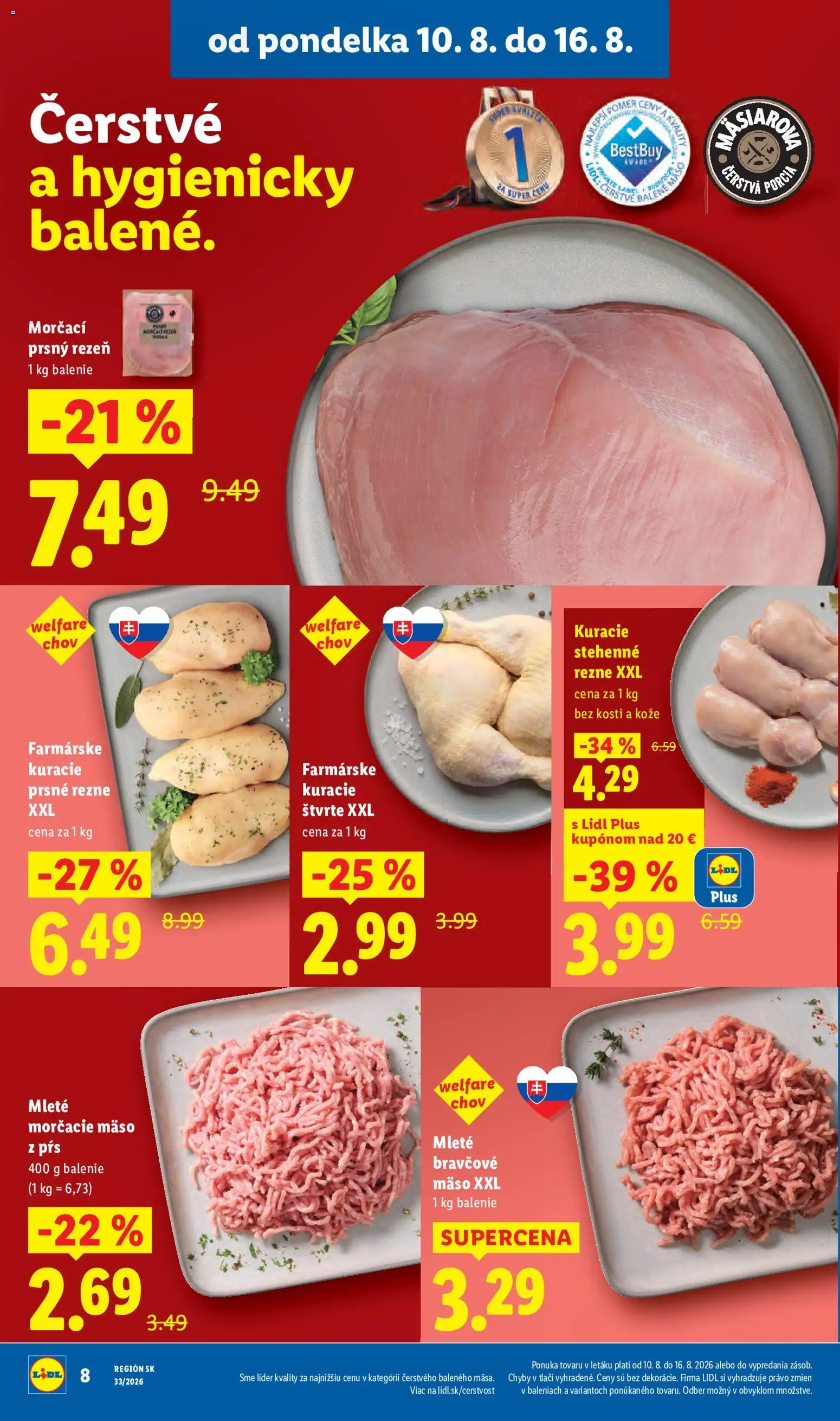 Nové Lidl akcie – leták je platný od 10.08.2026 | Strana: 12 | Produkty: Mäso, Kuracie prsné rezne, Kuracie stehenné rezne, Rezne