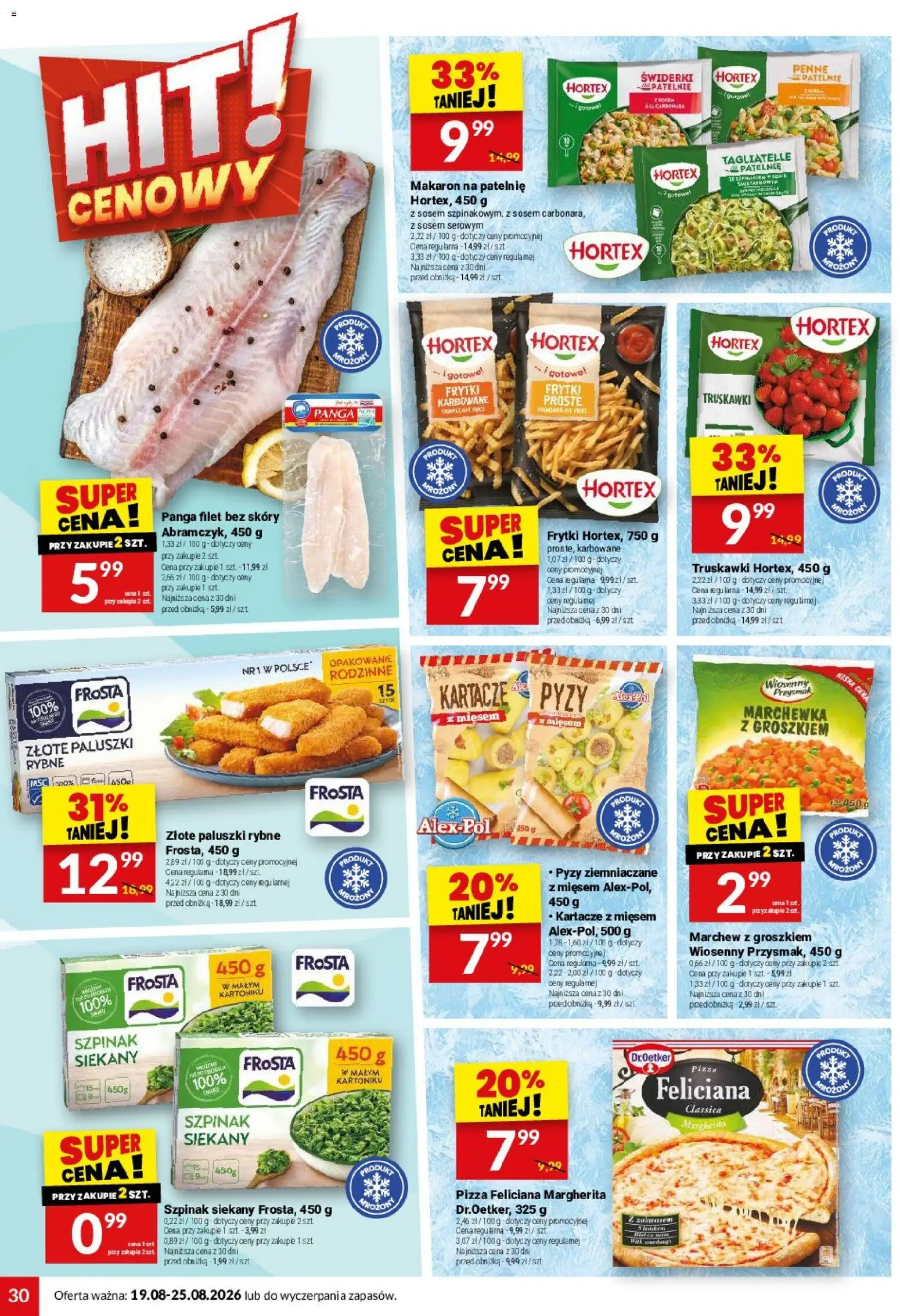 Twój Market gazetka od 19.08.2026 | Strona: 30 | Produkty: Szpinak, Marchew, Pizza Feliciana, Makaron
