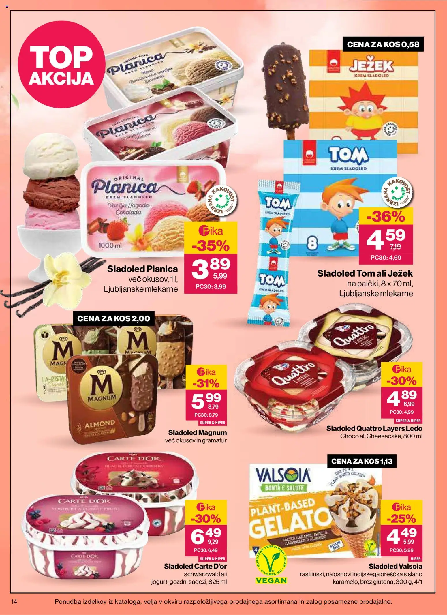 Novi Mercator katalog ponudbe – veljaven od 13.08.2026 | Stran: 14 | Izdelki: Kos, Magnum sladoled, Sladoled