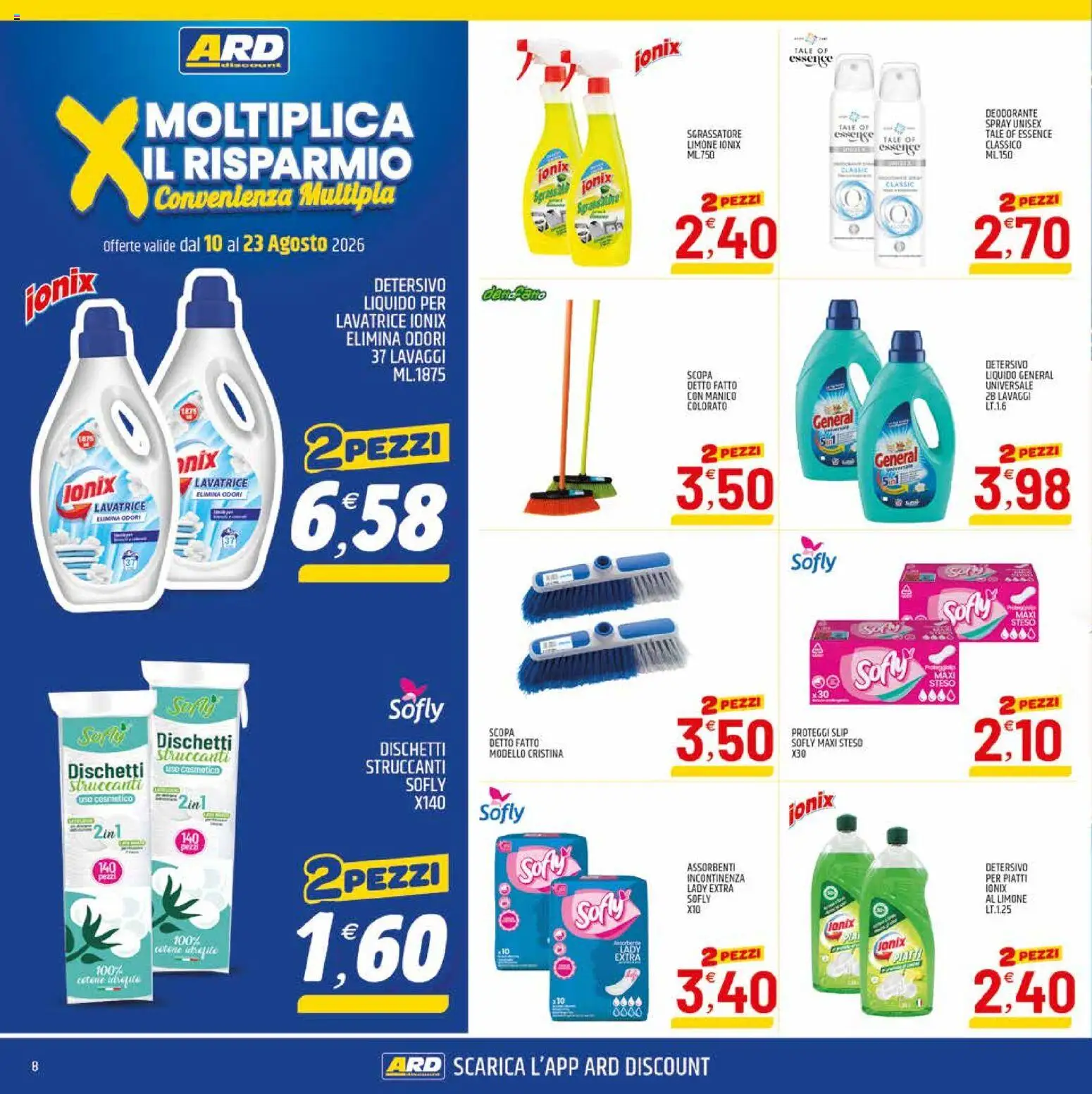 Volantino ARD Discount del 10/08/2026 | Pagina: 16 | Prodotti: Proteggi slip, Dischetti struccanti, Slip, Assorbenti