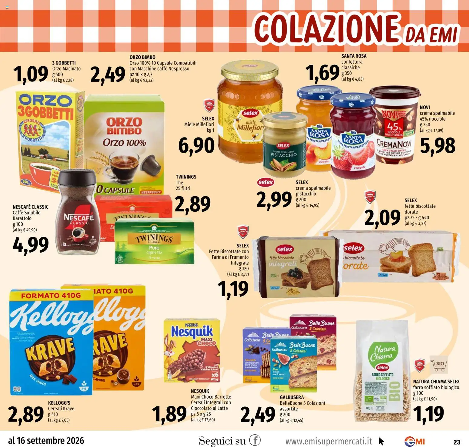 Volantino EMI del 03/09/2026 | Pagina: 23 | Prodotti: Cioccolato, Frutta, Fette biscottate, Miele
