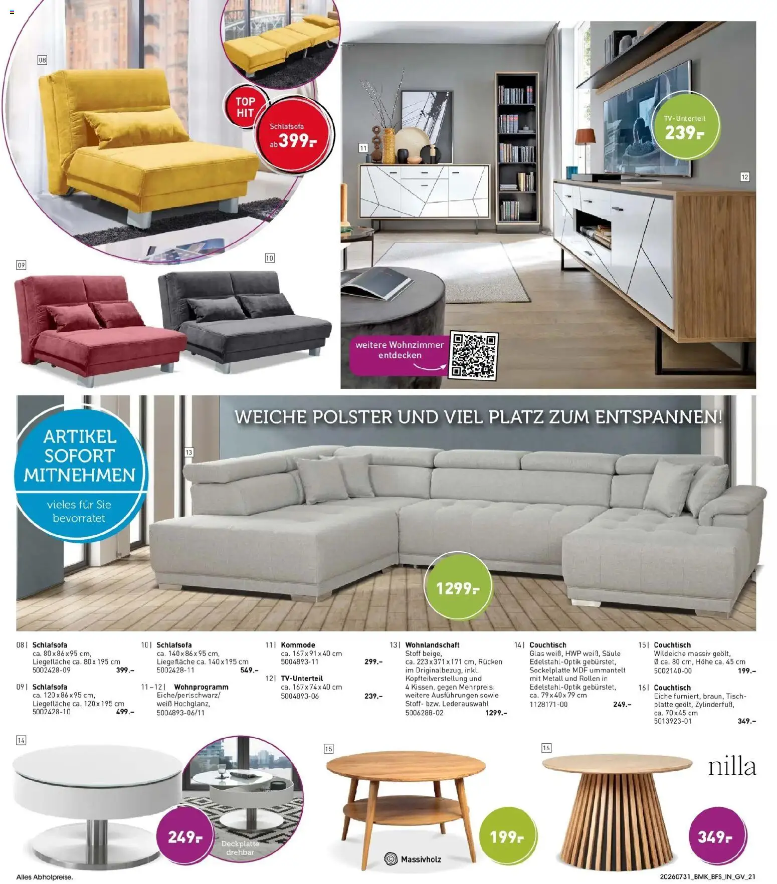 Möbel Martin Happy Days – gültig ab 31.07.2026 | Seite: 21 | Produkte: Wohnlandschaft, Schlafsofa, Kommode, Tisch