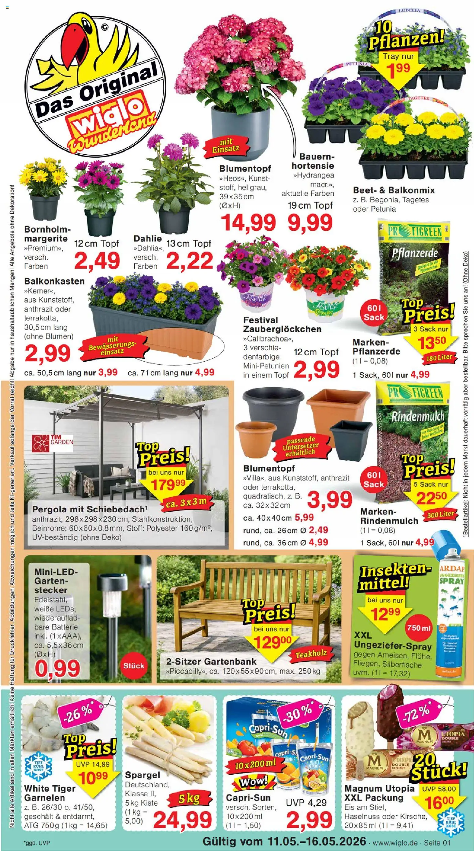 Wiglo Wunderland Prospekt – gültig ab 11.05.2026 | Seite: 1 | Produkte: Batterie, Blumen, Garnelen, Eis