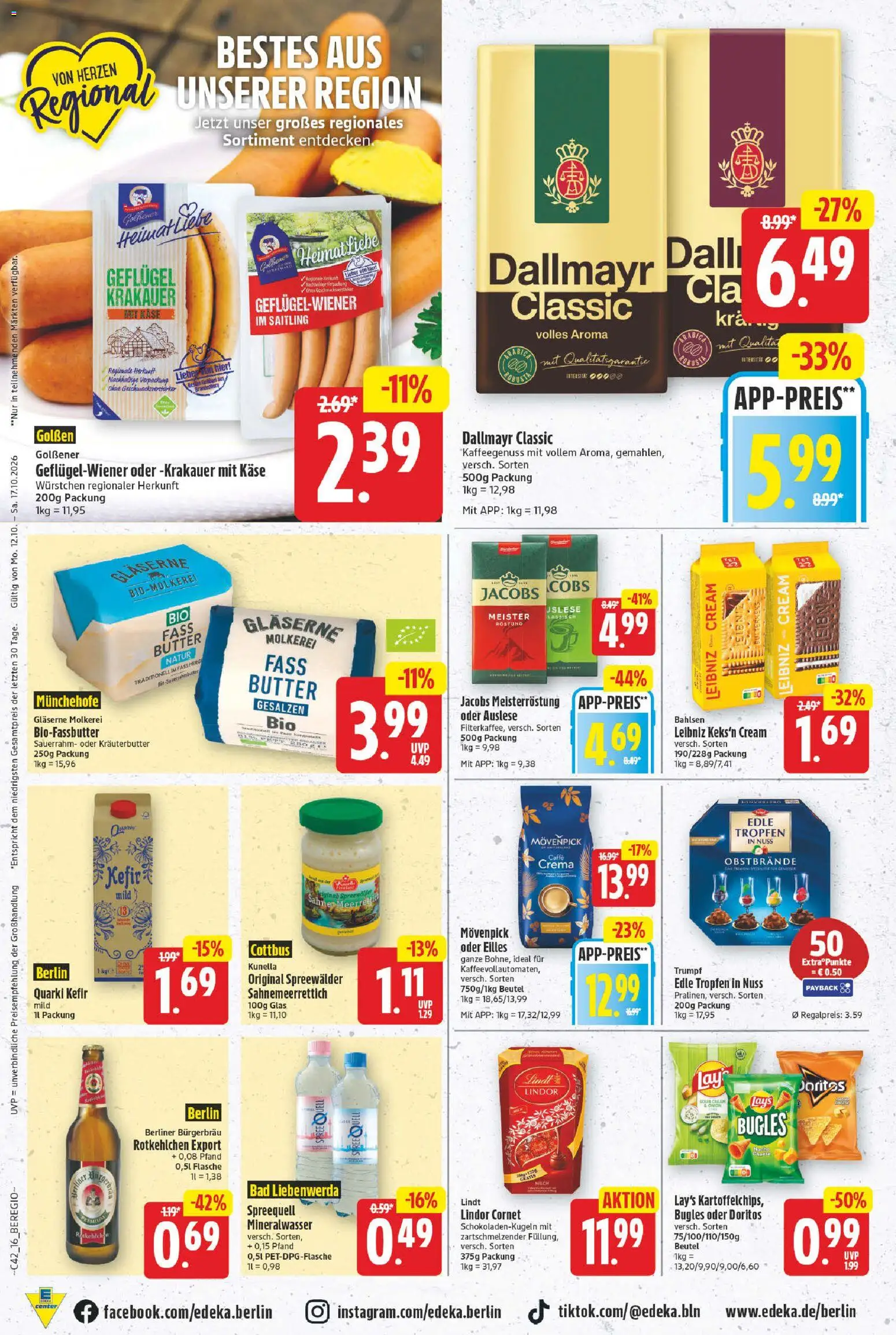 E center Prospekt – gültig ab 12.10.2026 | Seite: 16 | Produkte: Butter, Lindor, Sauerrahm, Sahne