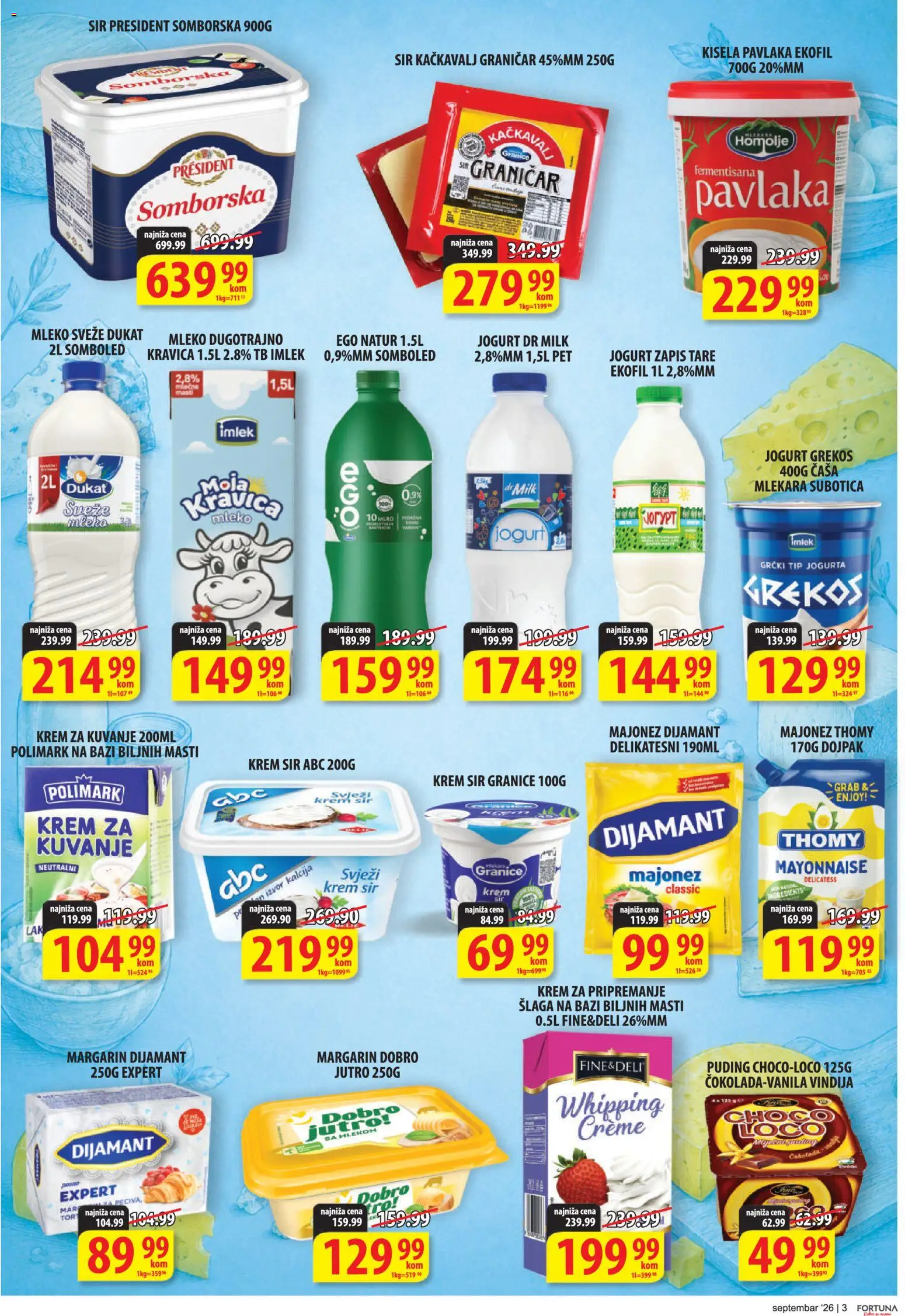 Fortuna Market katalog - važi od 11.09.2026 | Strana: 3 | Proizvode: Mleko, Sir, Kačkavalj, Jogurt