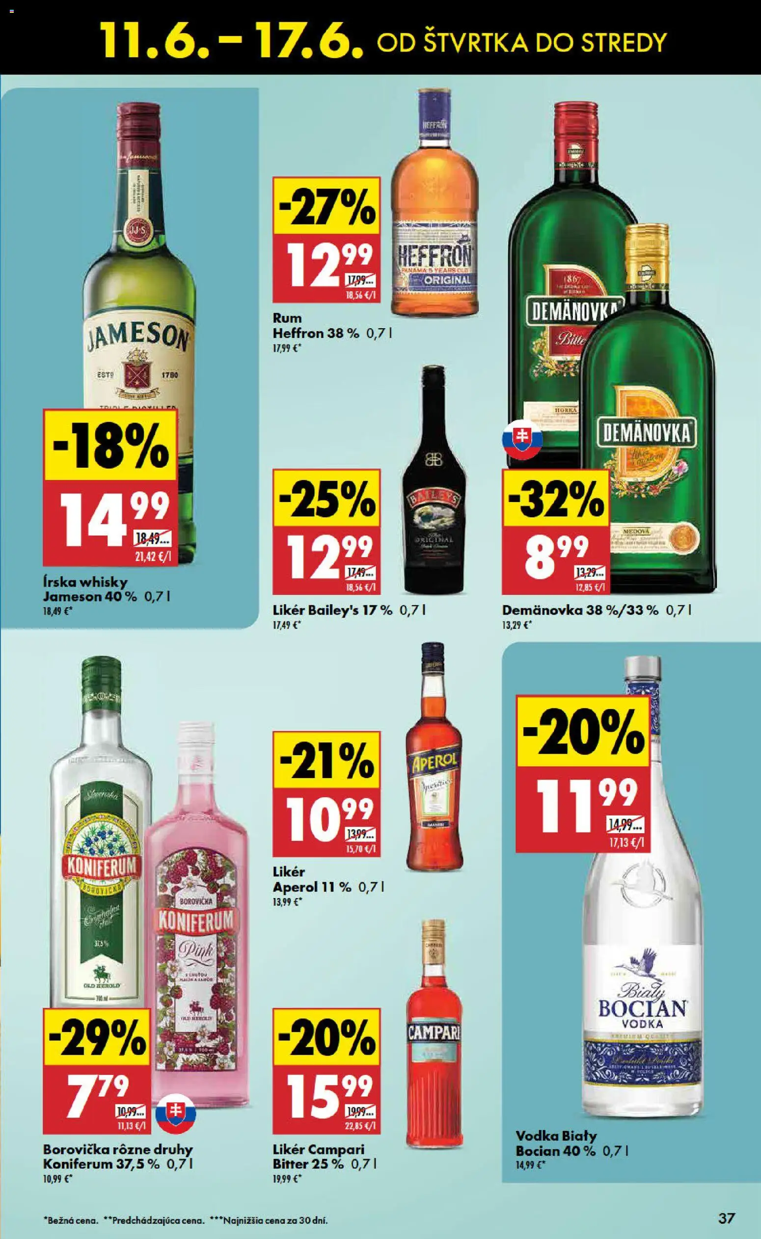 Nové Biedronka akcie – leták je platný od 11.06.2026 | Strana: 37 | Produkty: Jameson, Koniferum, Vodka, Aperol