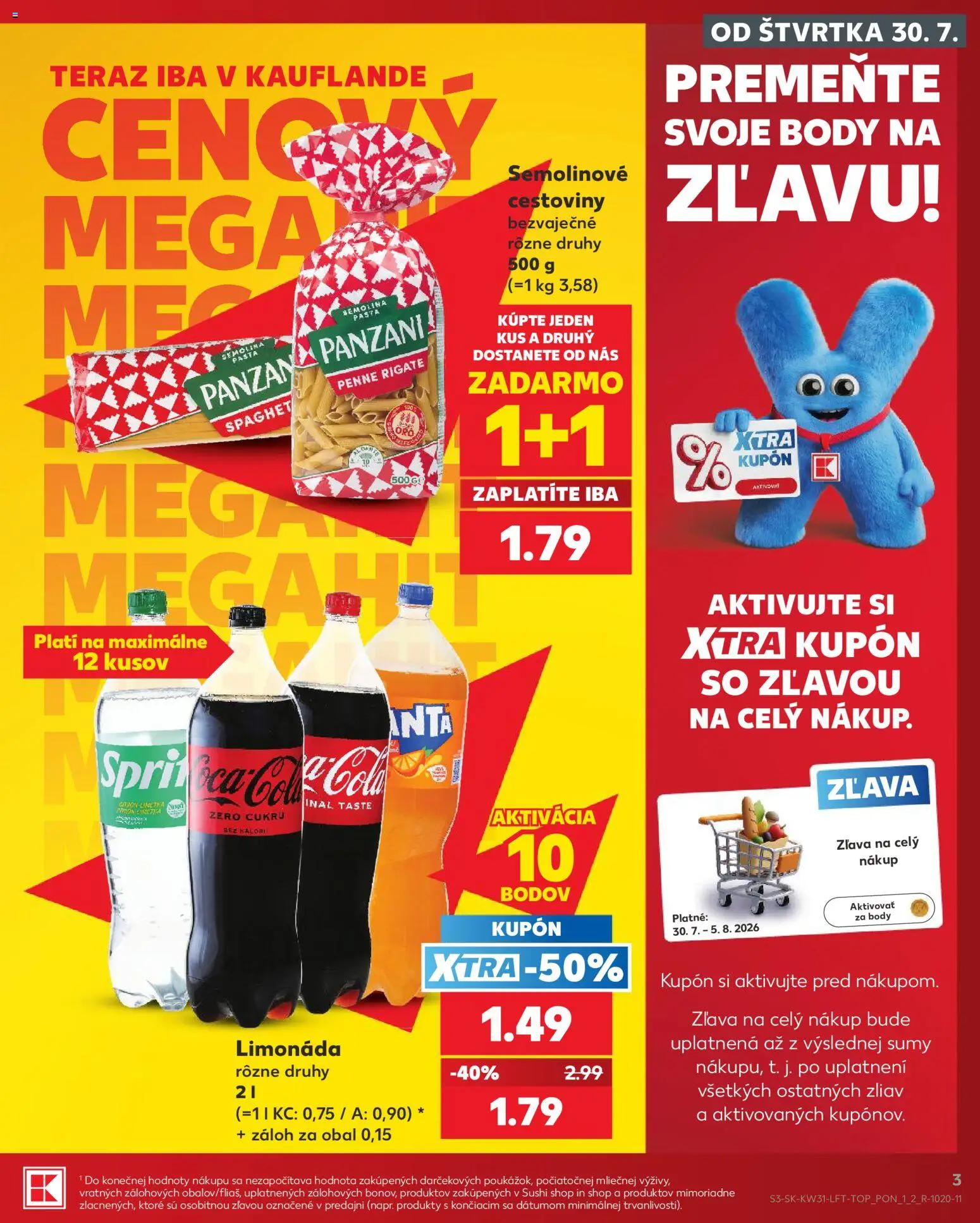 Nové Kaufland akcie – leták je platný od 30.07.2026 | Strana: 3 | Produkty: Penne, Cestoviny, Sushi