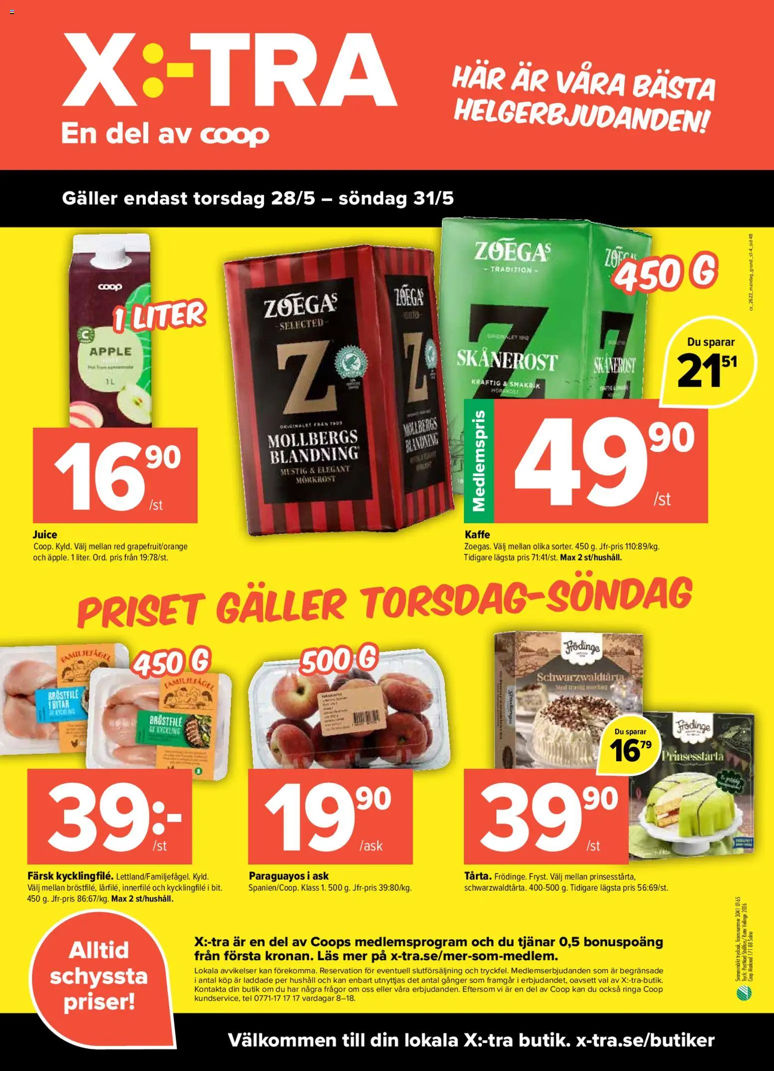 Coop X:-TRA reklamblad aktuell från 25.05.2026 | Sida: 4 | Produkter: Kycklingfile, Galler, Kaffe, Äpple